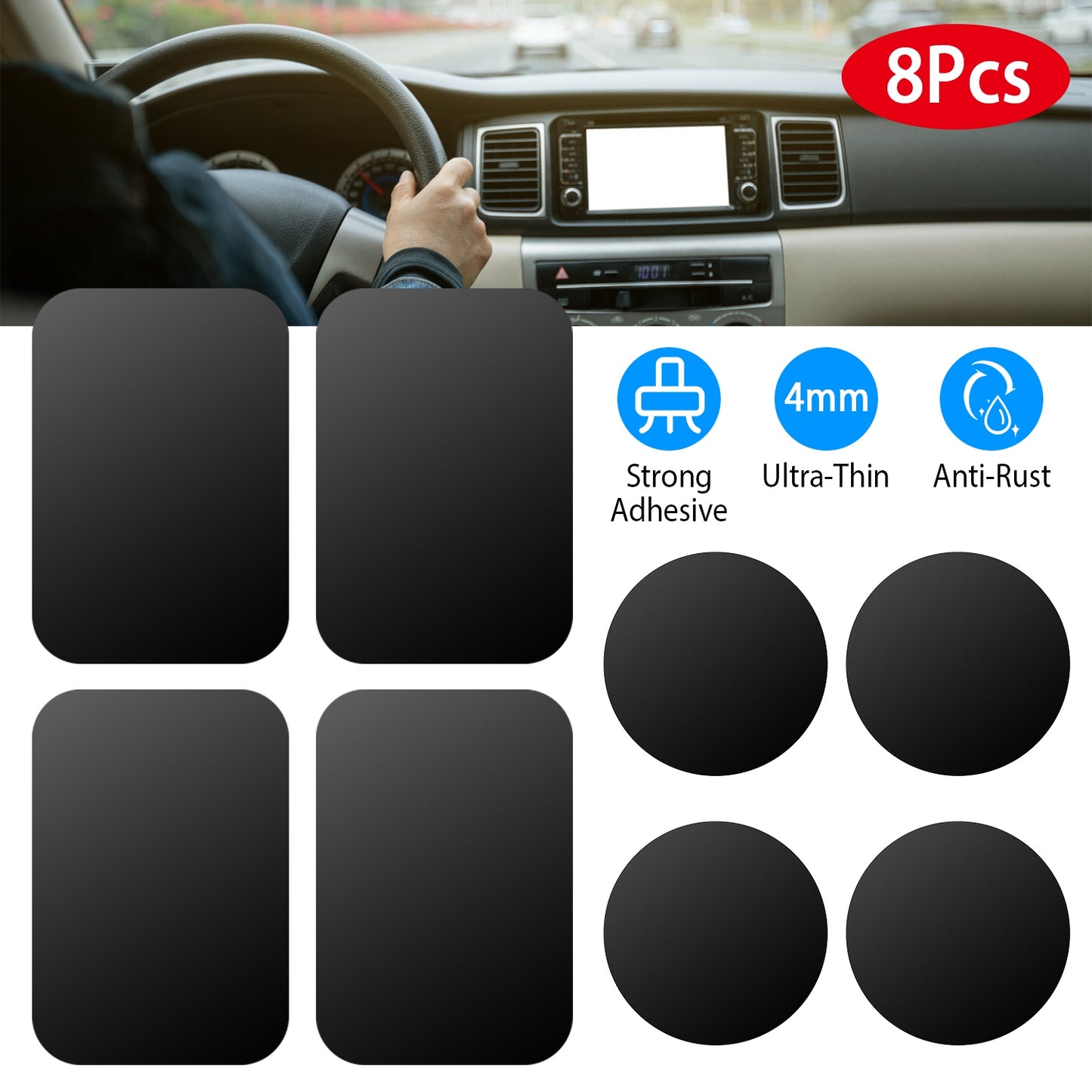 Metal Plates for Magnetic Car Mount - 8 Pack Universal Adhesive