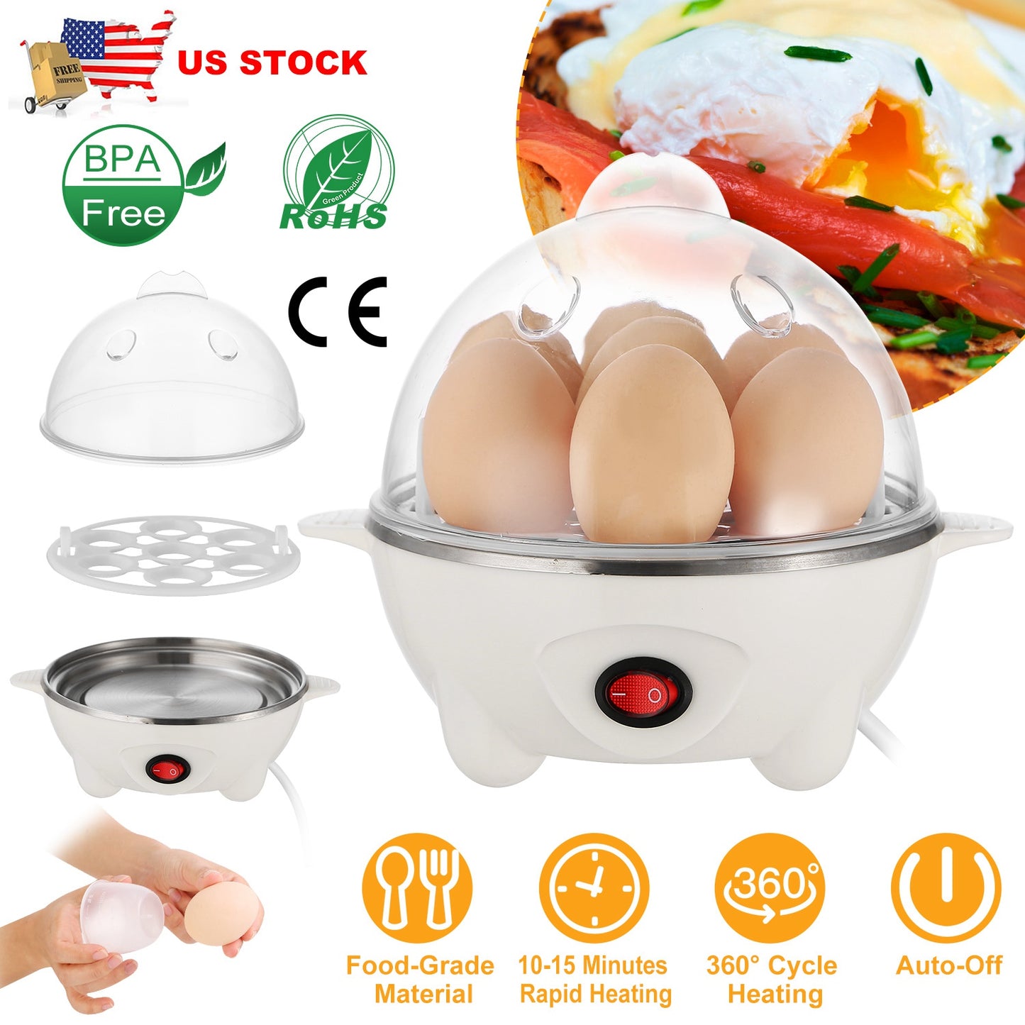 Electric Egg Cooker 7-Egg Capacity with Auto Shut-Off
