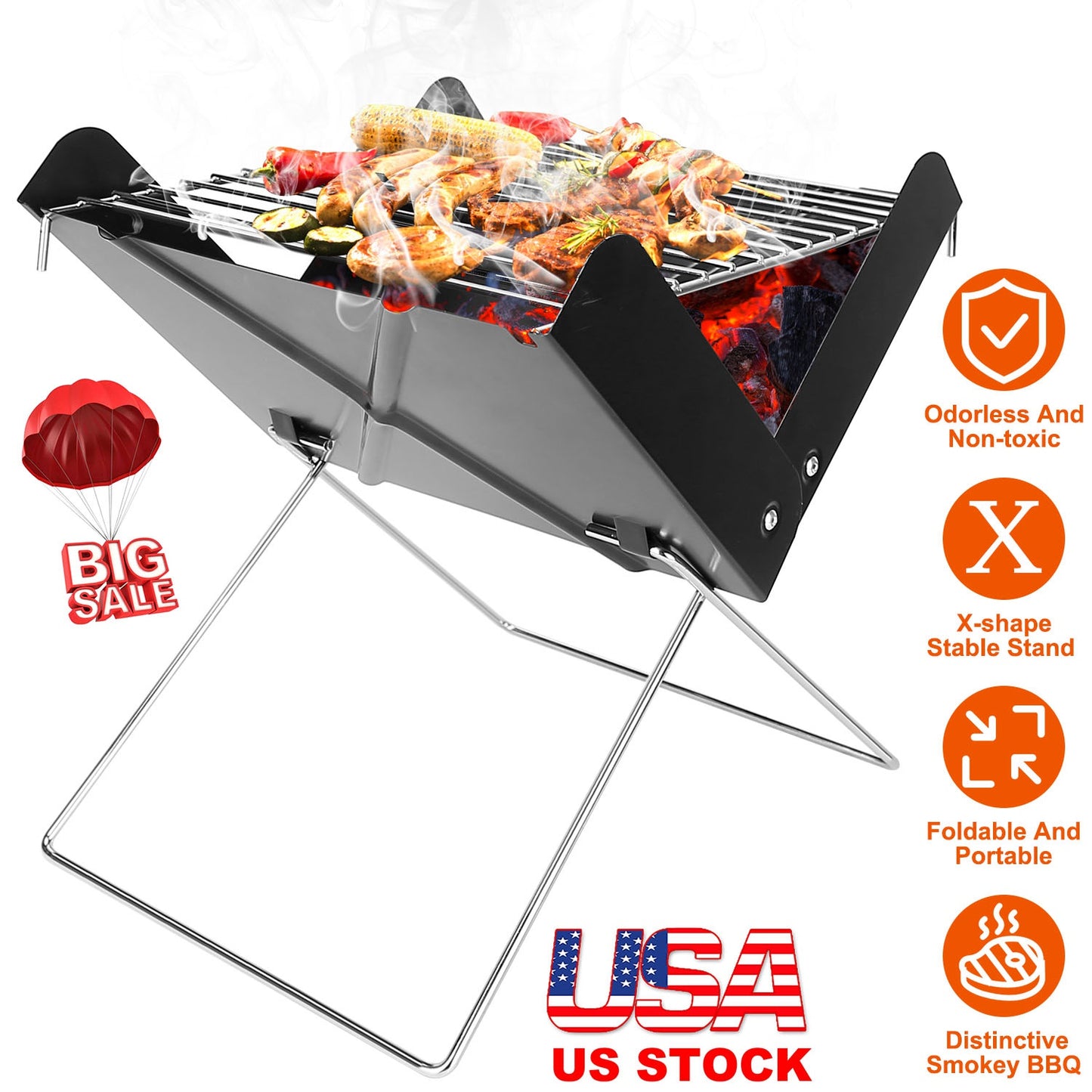 Foldable Charcoal BBQ Grill - Portable X-Shape Design