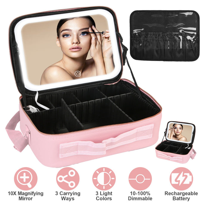 Travel Makeup Bag with LED Mirror