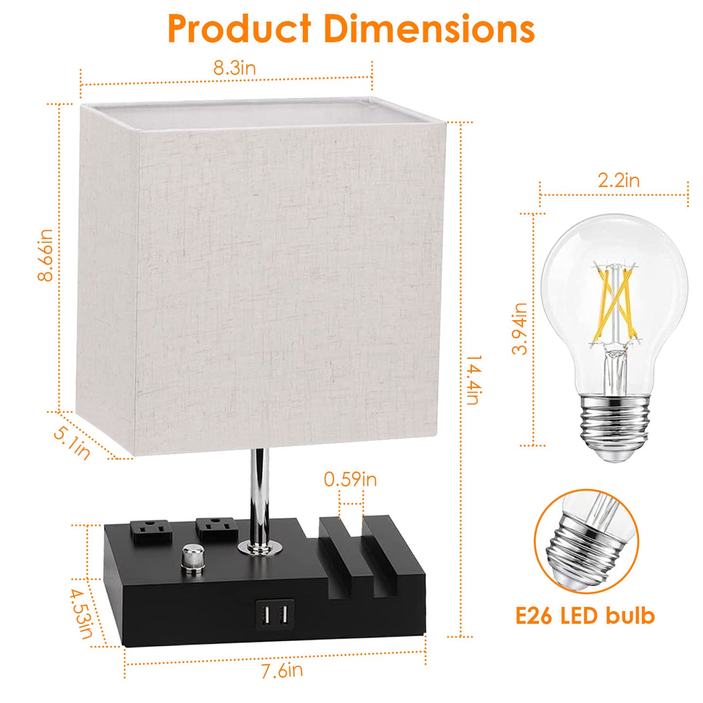Dimmable Table Lamp with USB Ports and AC Outlets
