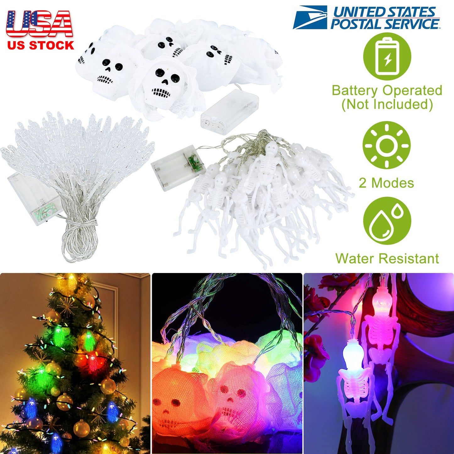 Halloween String Lights Set - 50 LED 24ft 3-Pack Decorations