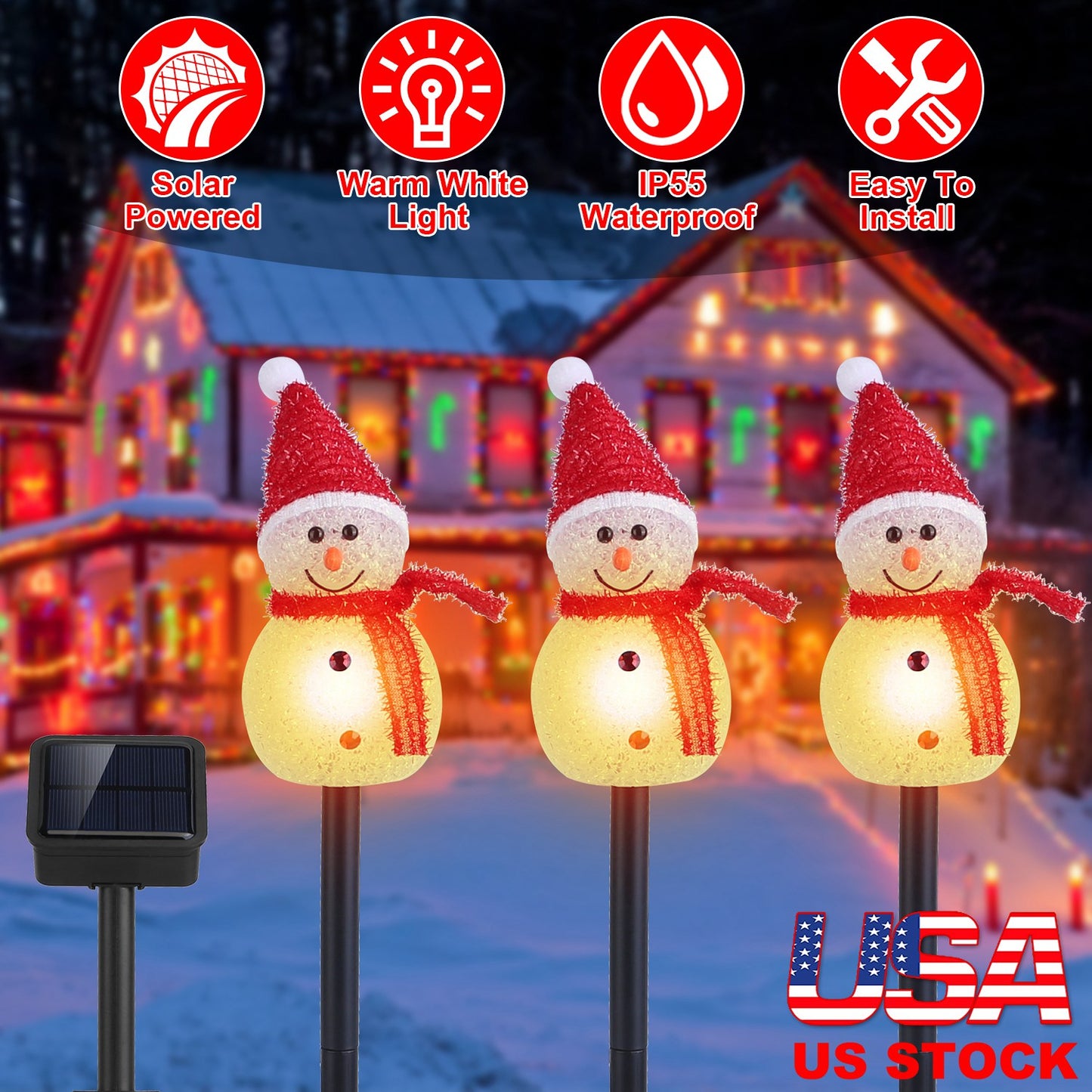 Solar Snowman Stake Light Set - 3 Piece Christmas Decoration