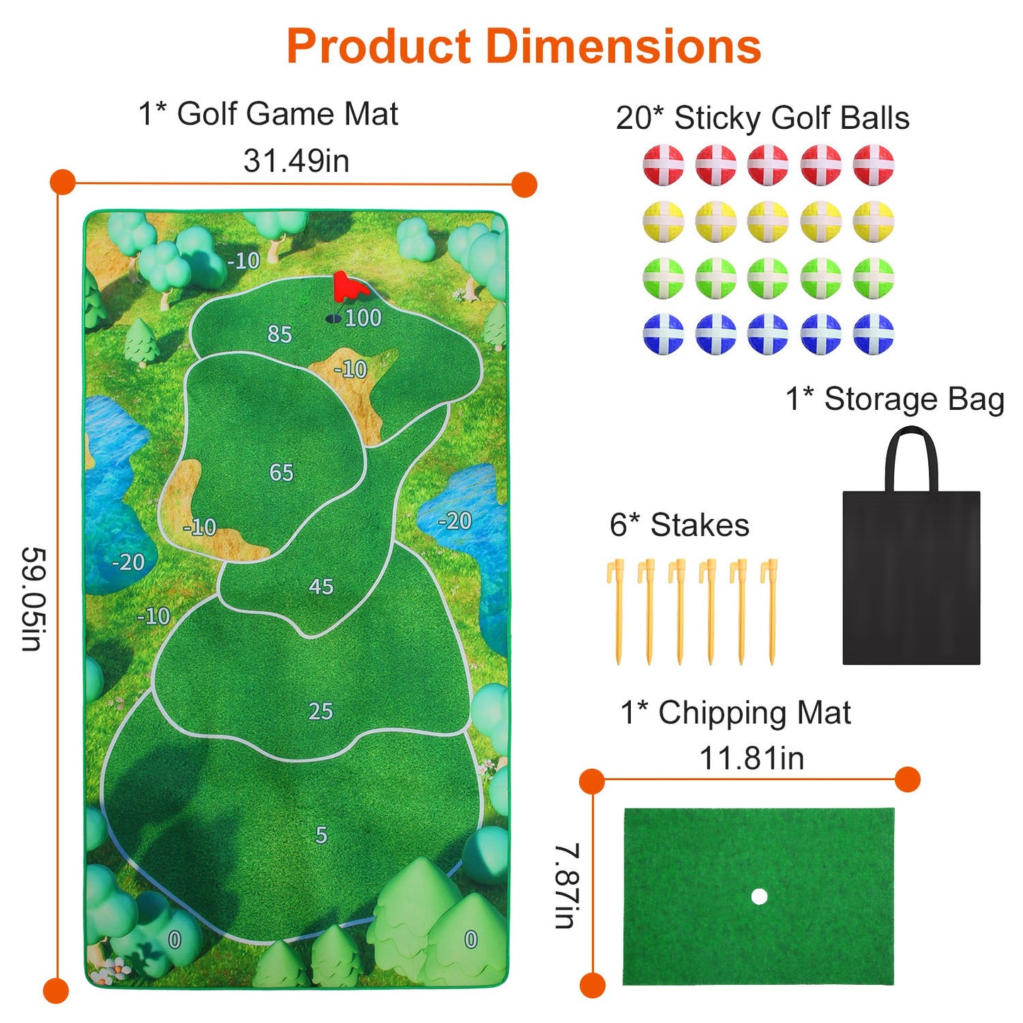 Golf Chipping Game Set with 20 Sticky Balls and Target Mat