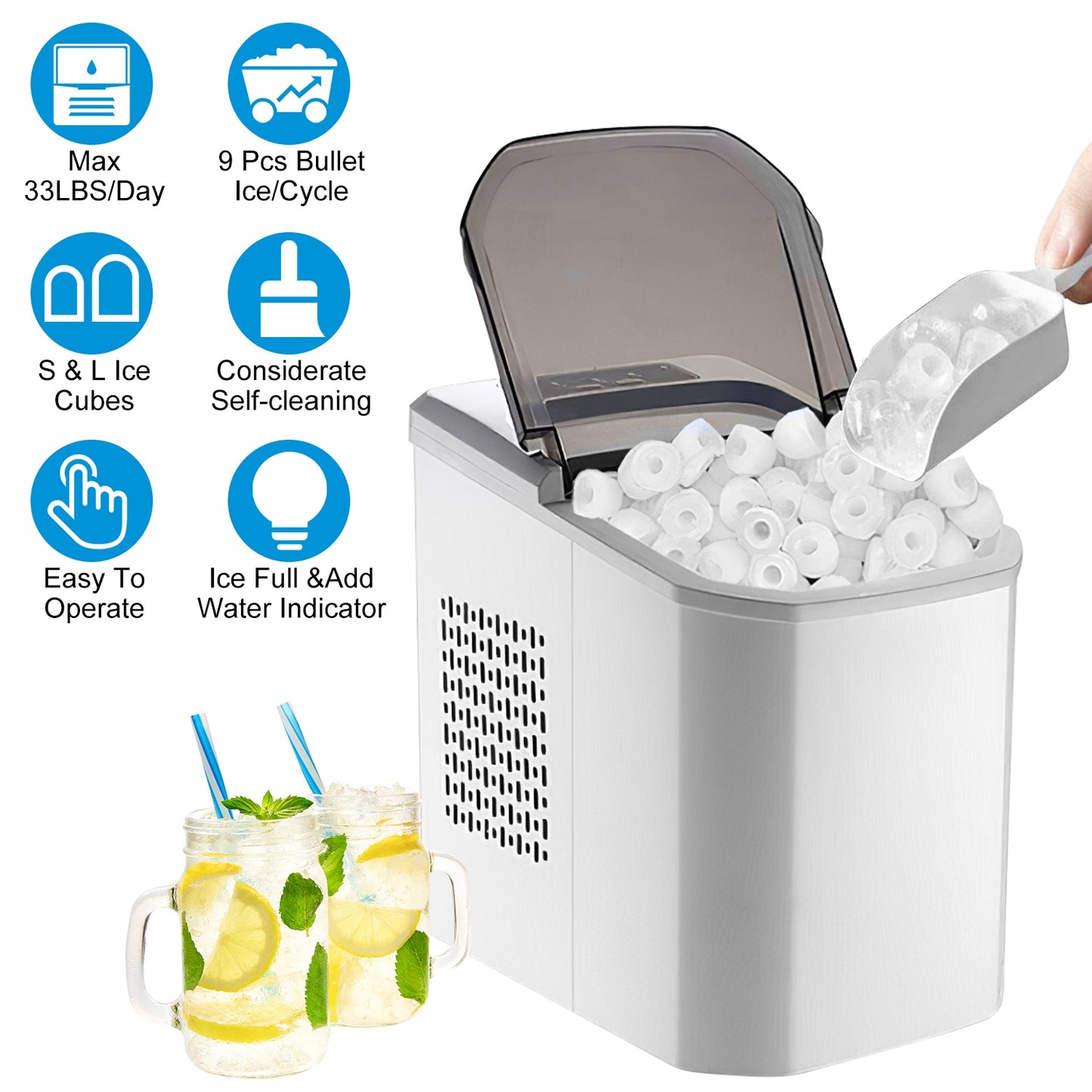 Countertop Ice Maker Machine – 33 lbs/Day Self-Cleaning