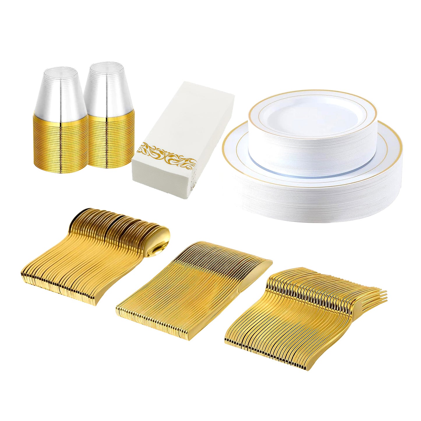 Disposable Gold Rim Dinnerware Set - 175 Pieces for 25 Guests