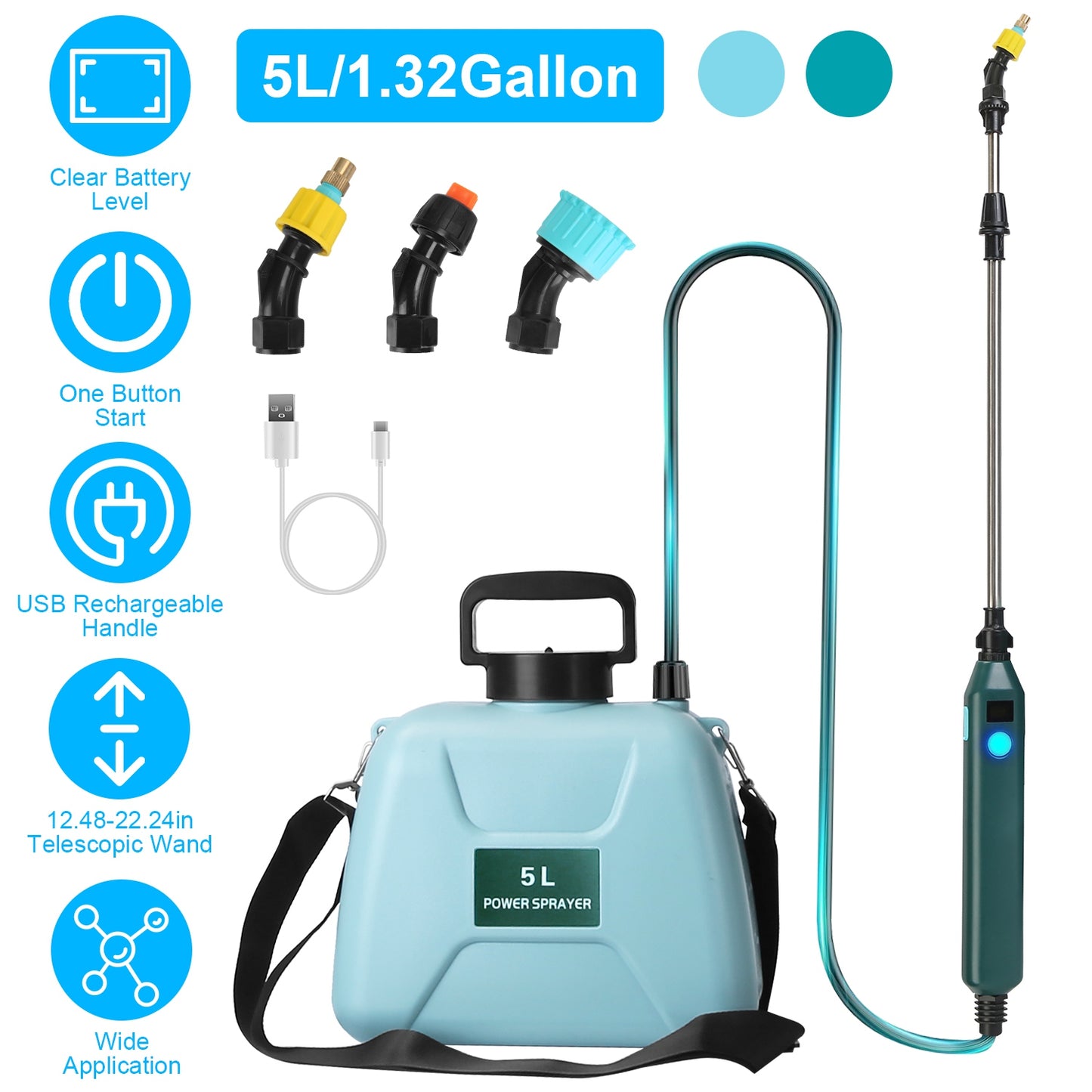 Electric Garden Sprayer 5L Battery Powered with Telescopic Wand