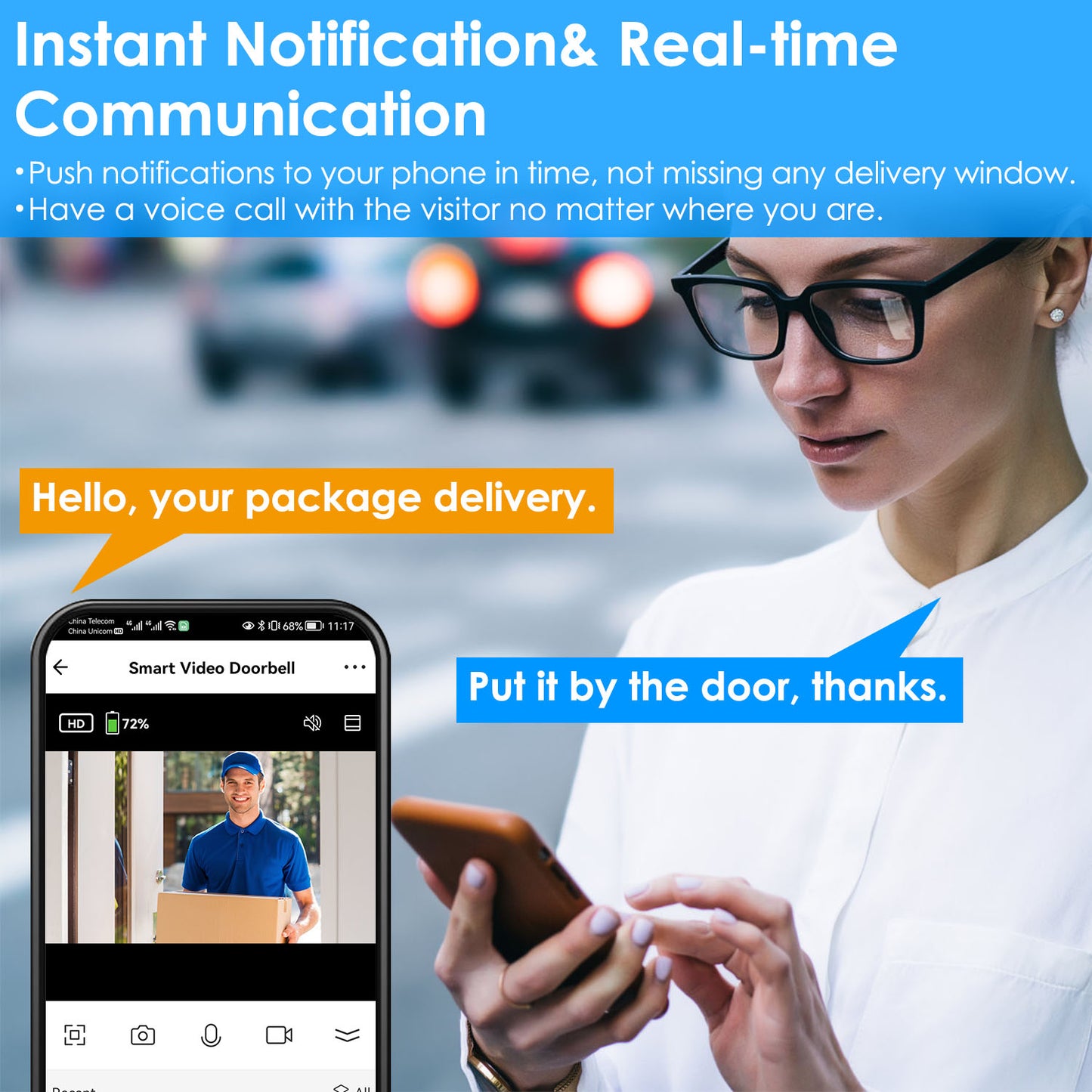 Smart Wi-Fi Video Doorbell with Two-Way Audio & Night Vision