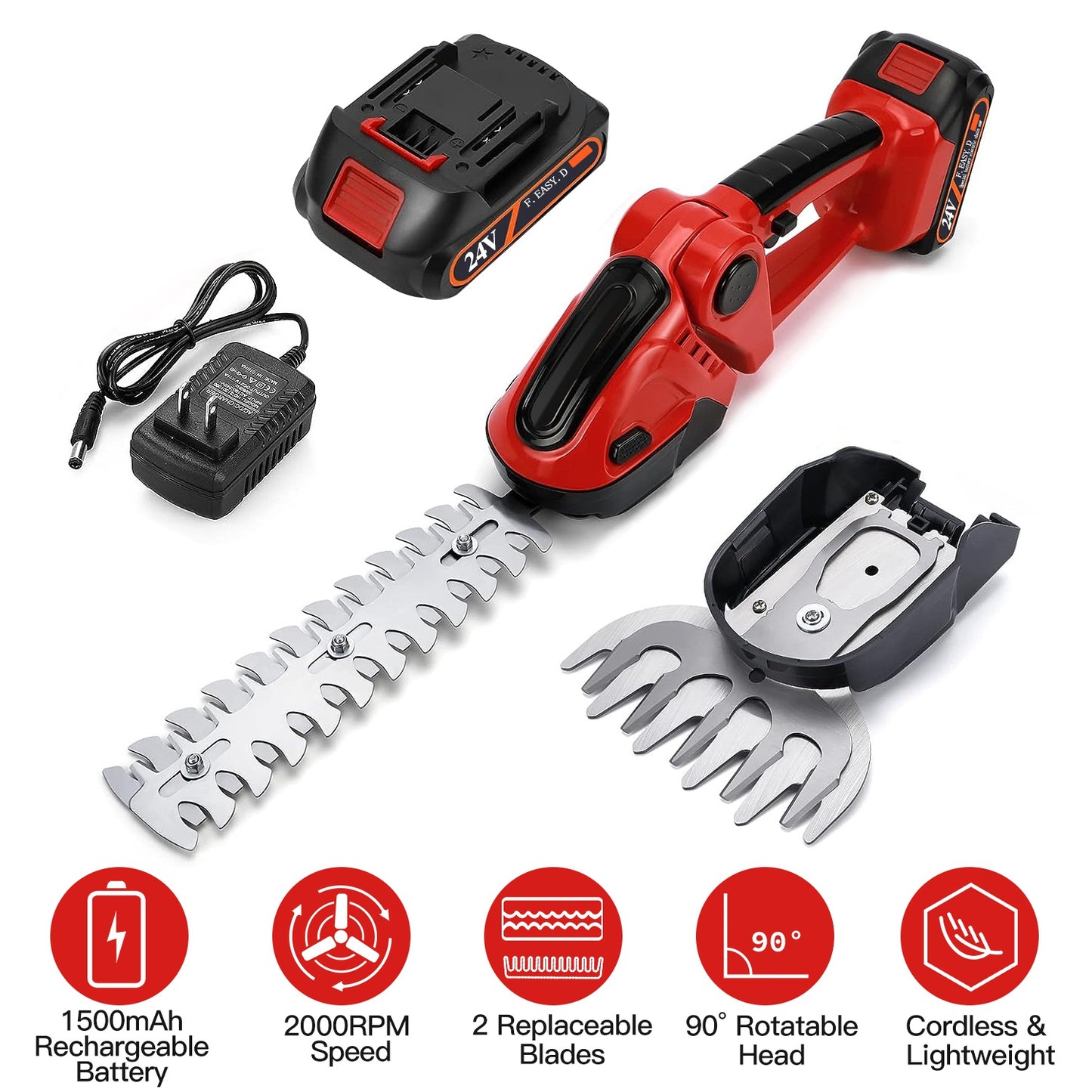 24V Cordless Grass Shear & Hedge Trimmer with 2 Blades