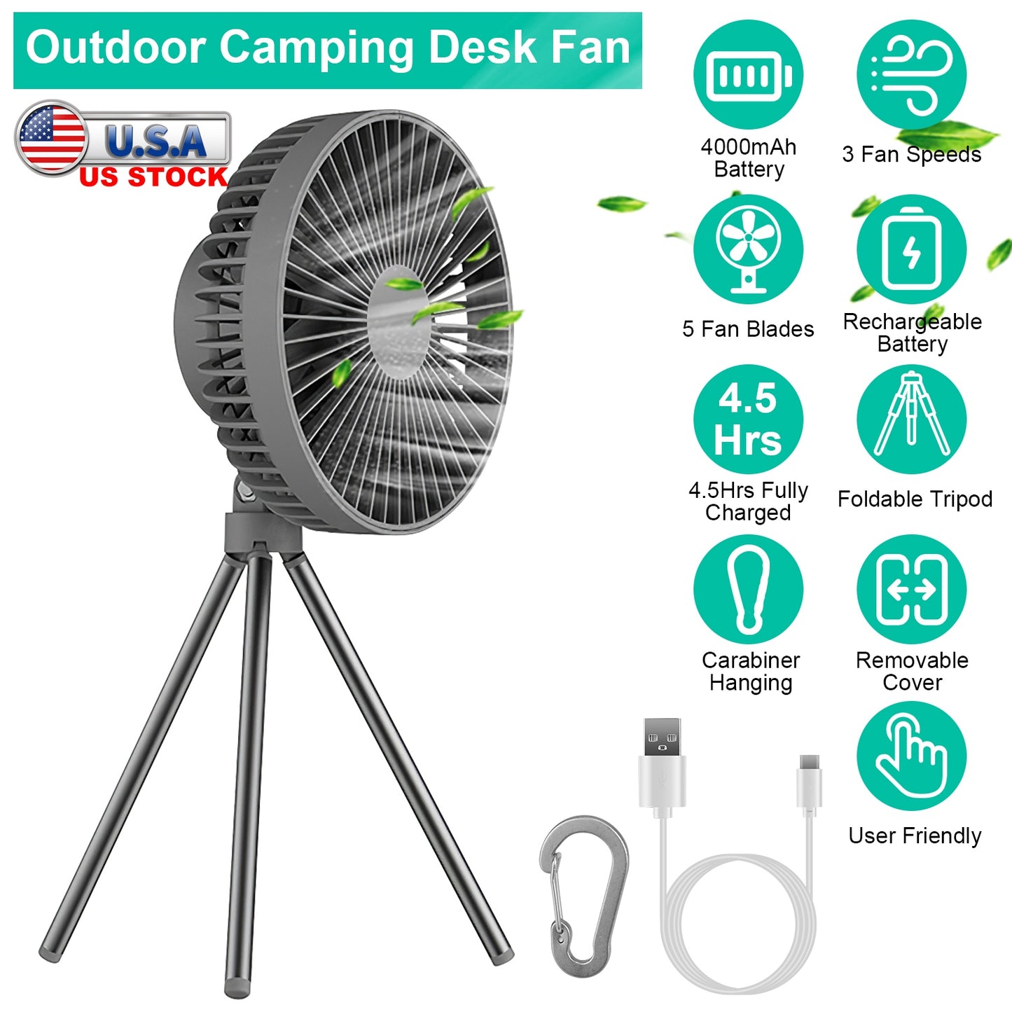Camping Fan with LED Lantern 10000mAh Rechargeable Battery