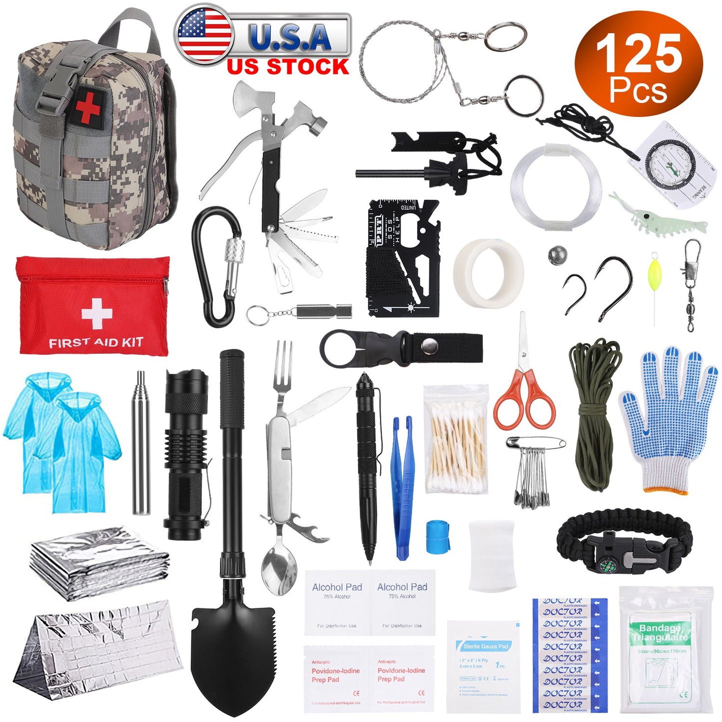 125-Piece Emergency Survival Kit with First Aid Supplies