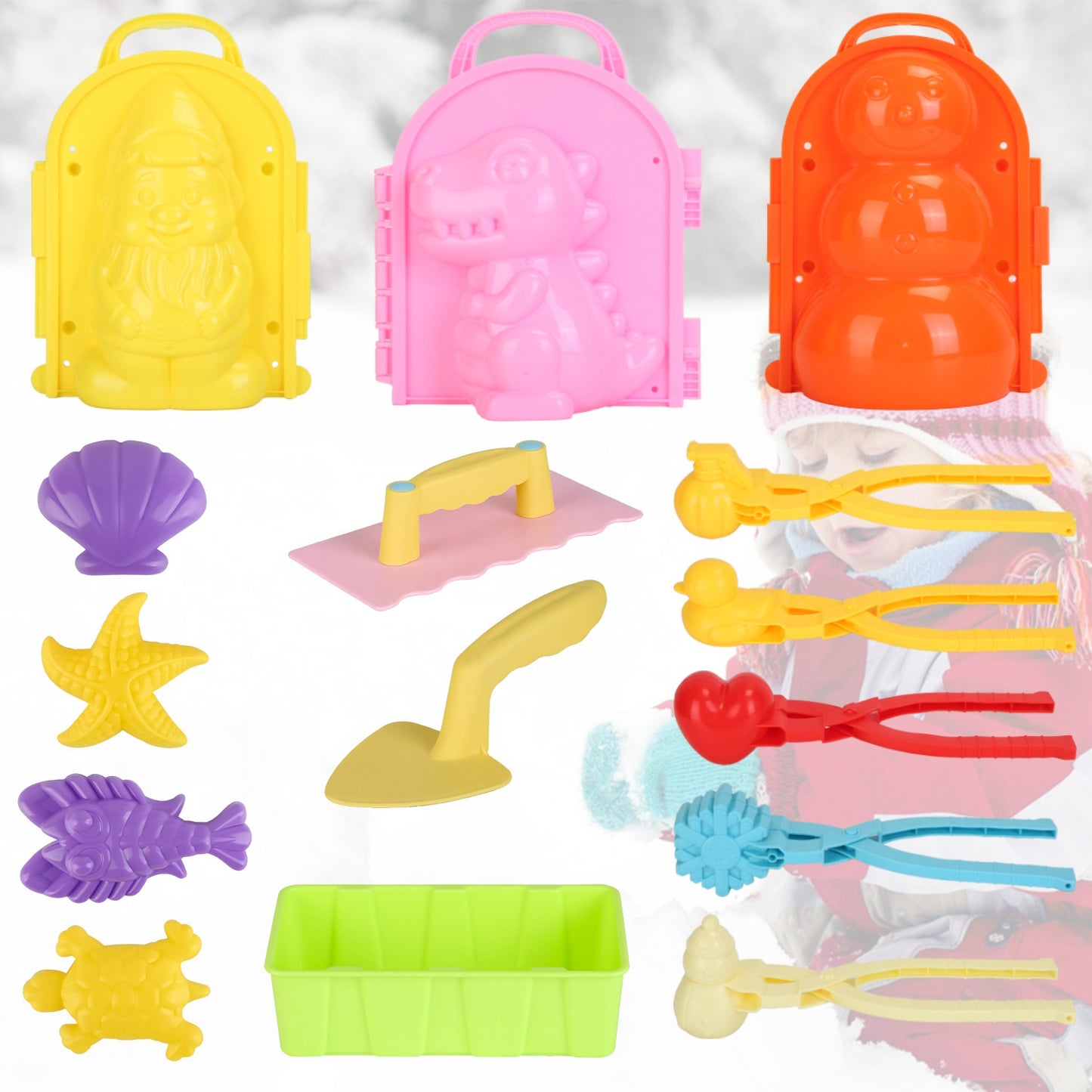 Snow Mold Kit 15-Piece with Snowball Maker and Shovels