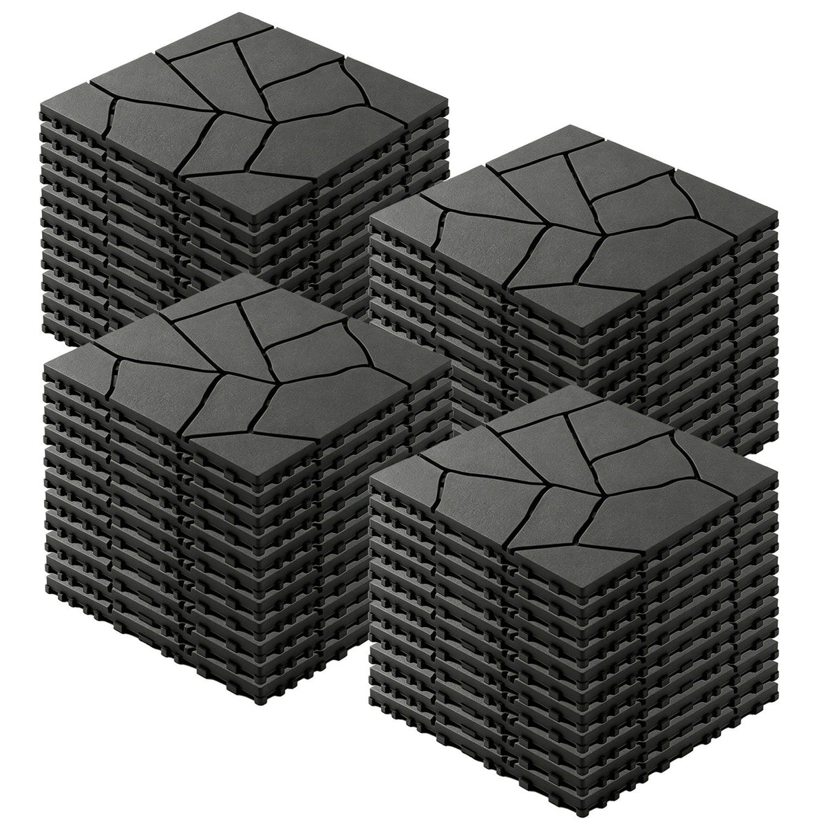 Interlocking Patio Deck Tiles 12 Inch Stone Pattern 44-Piece Set