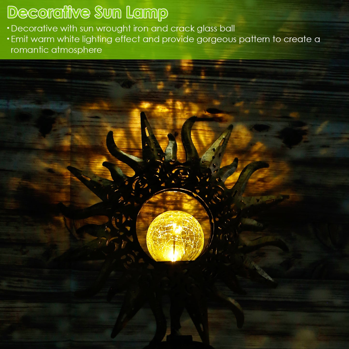 Solar Moon Star Garden Stake Light with Crackle Glass Globe