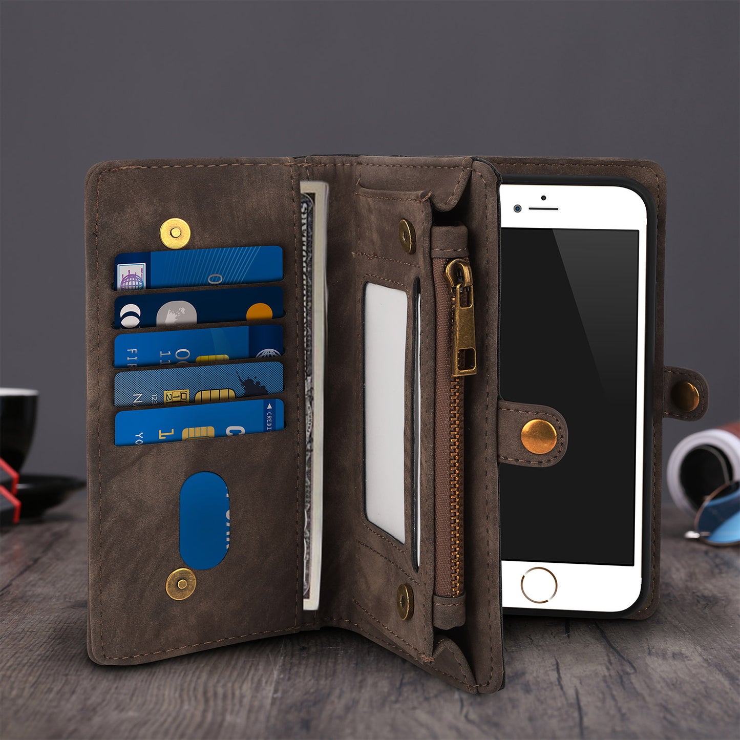 iPhone 7 Plus Wallet Case with Detachable Magnetic Cover