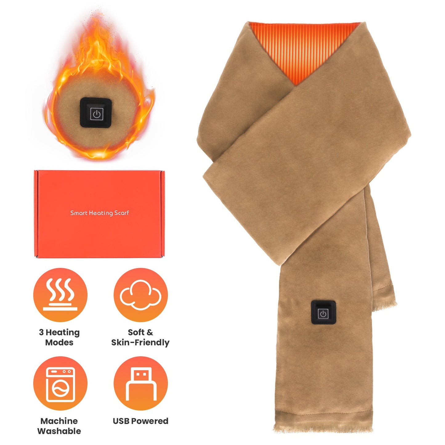 USB Heated Winter Scarf with 3 Temperature Settings