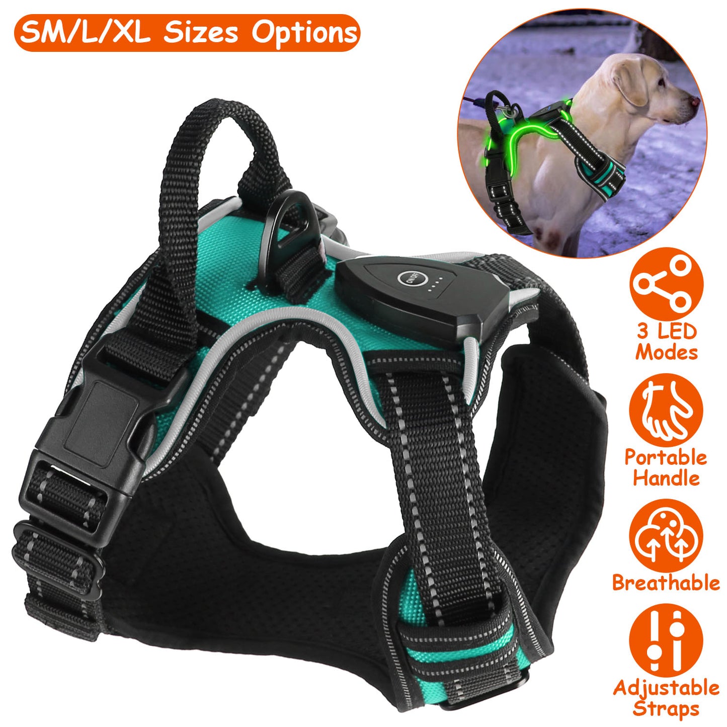 LED Dog Harness Rechargeable No-Pull Vest with Handle