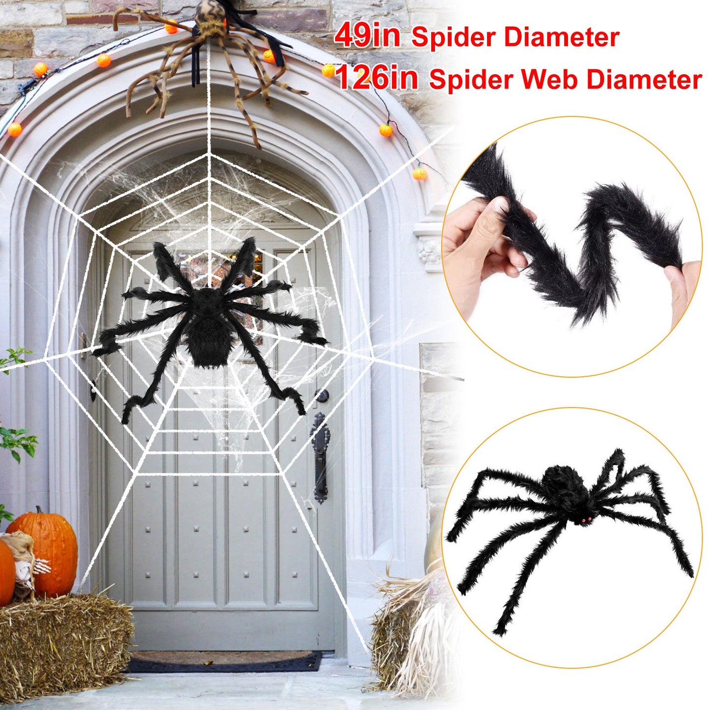 Giant Halloween Spider Decoration with 126" Web - 49 Inch