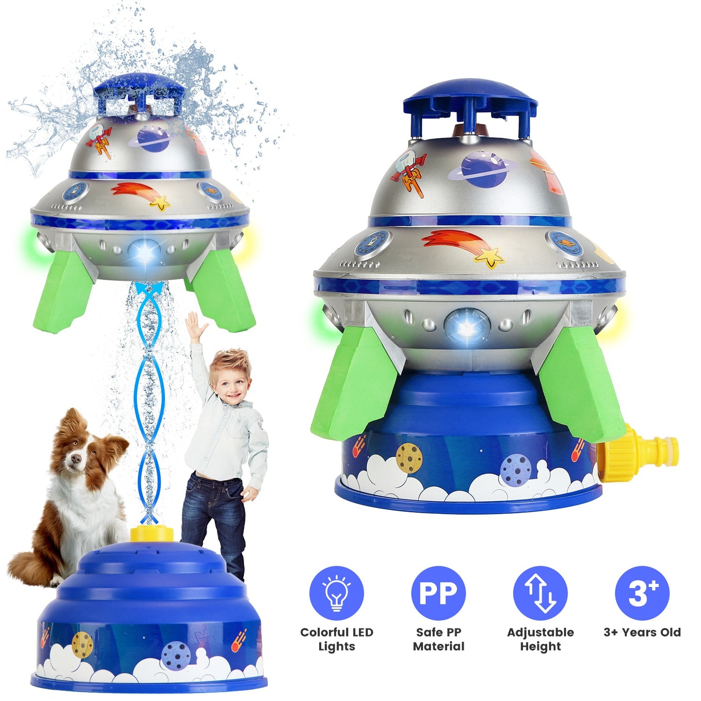 UFO Water Sprinkler Toy with LED Lights & 360° Rotation