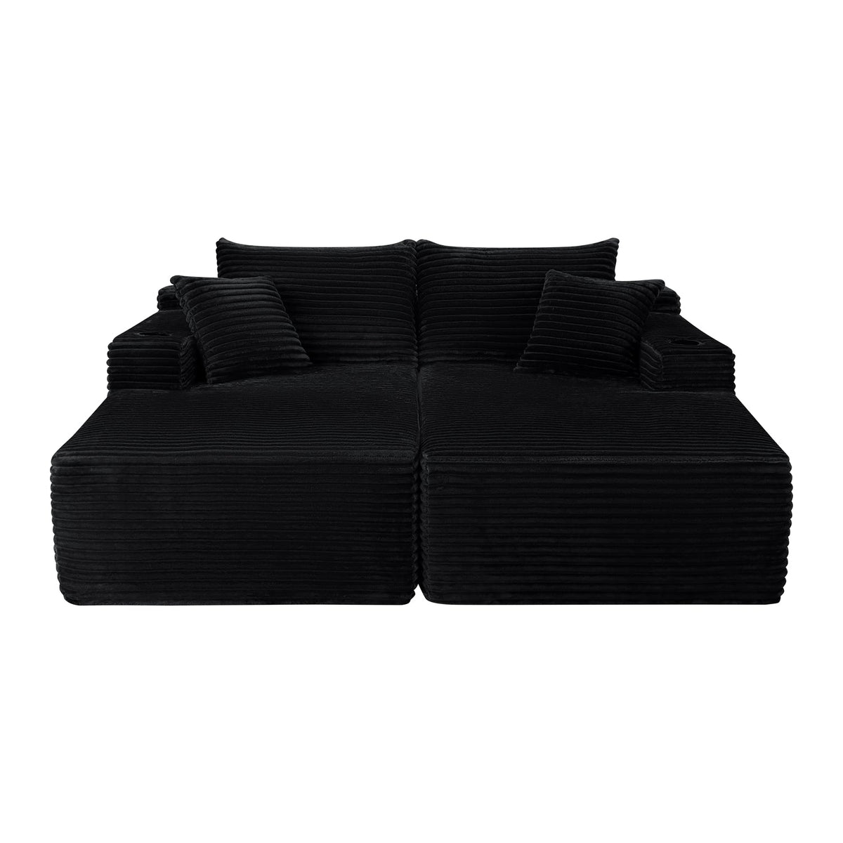 Sectional Couch with Double Chaise Lounge and Cup Holders