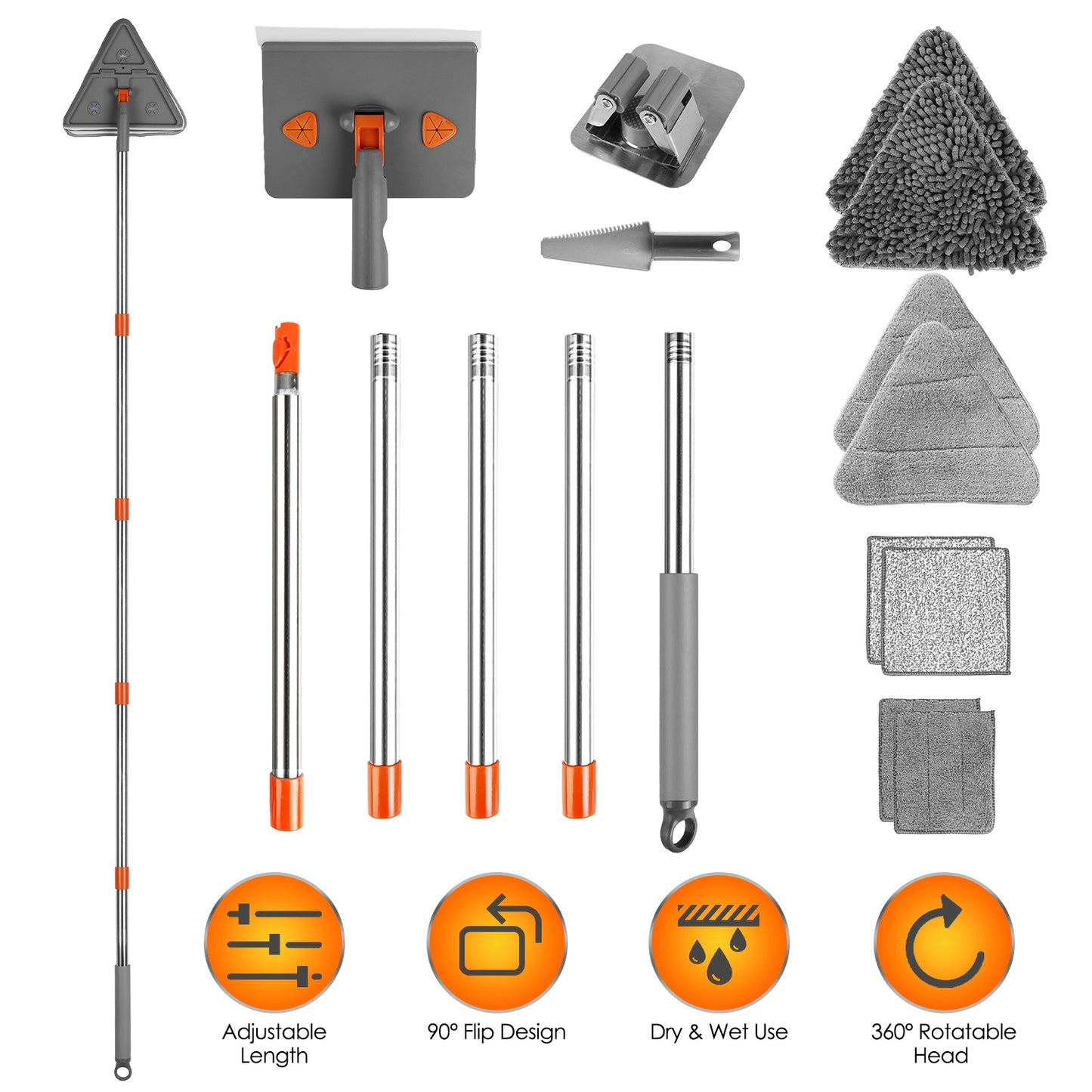Baseboard Cleaner Mop with Extendable Handle & 8 Reusable Pads