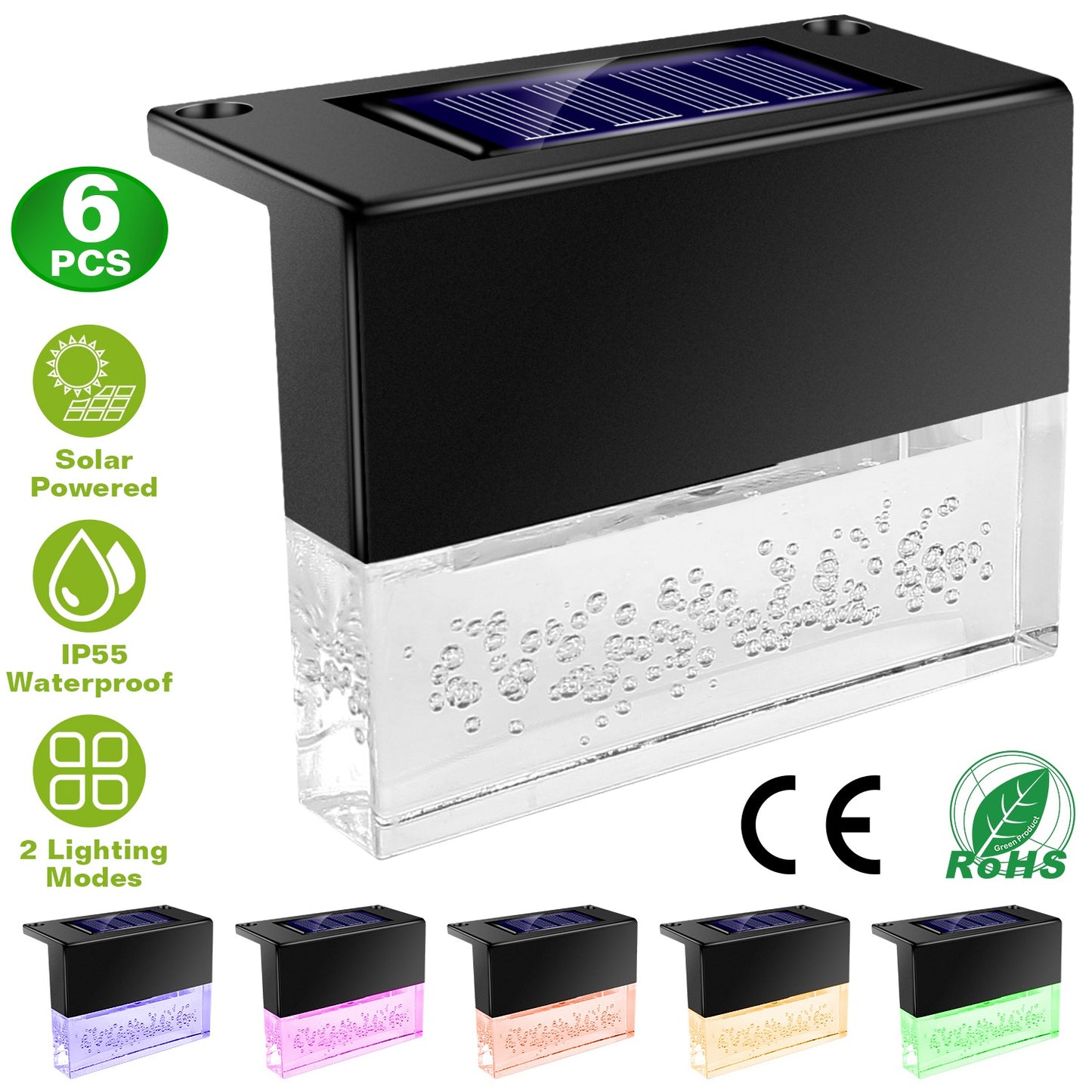 Solar Deck Lights 6-Pack with Acrylic Bubble Design