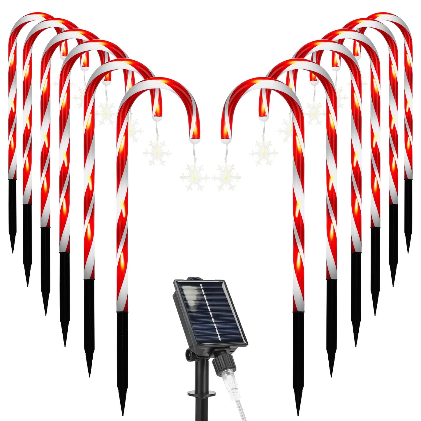 Solar Candy Cane Christmas Lights - 12 Canes, 72 LEDs, 8 Modes