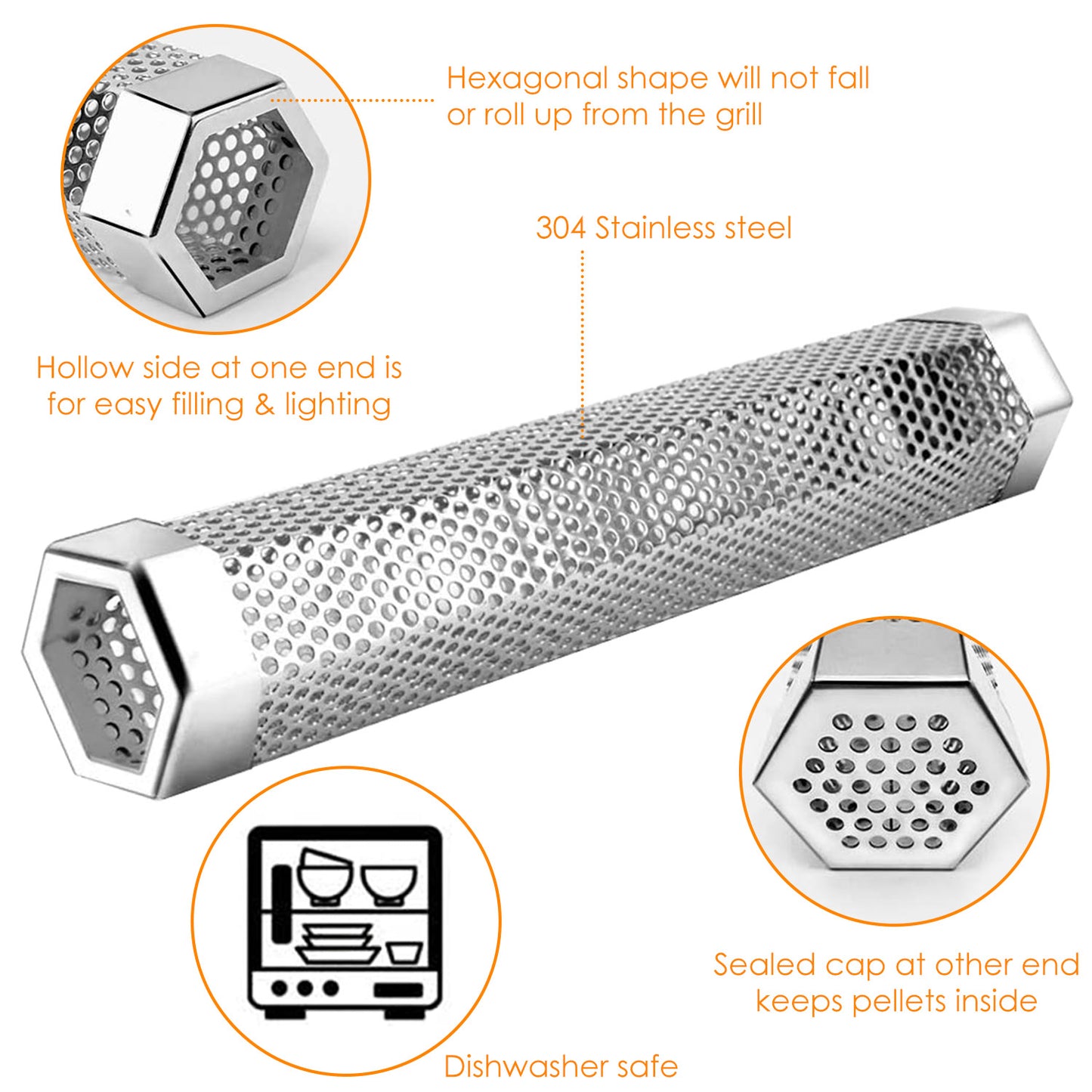 Pellet Smoker Tube 12 Inch Hexagonal Stainless Steel