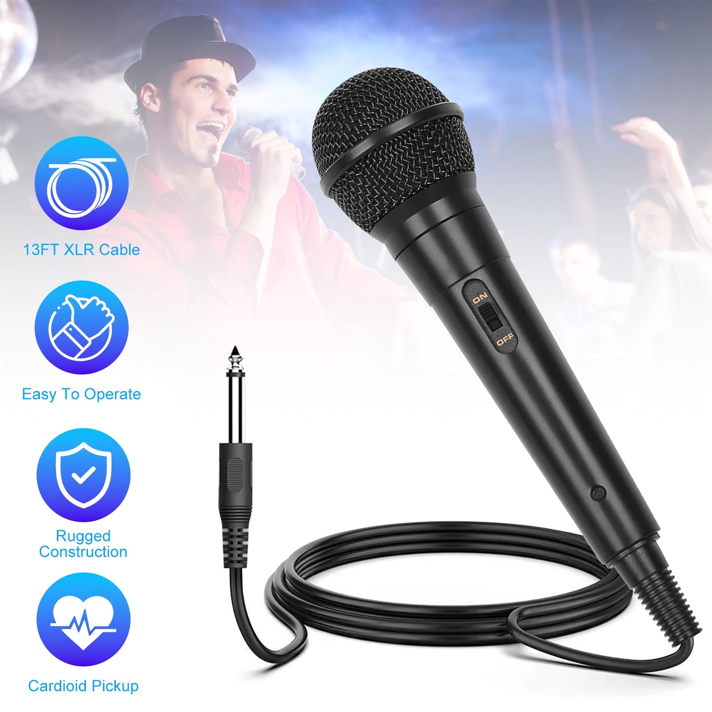 Handheld Dynamic Microphone with 13ft Cable & On/Off Switch