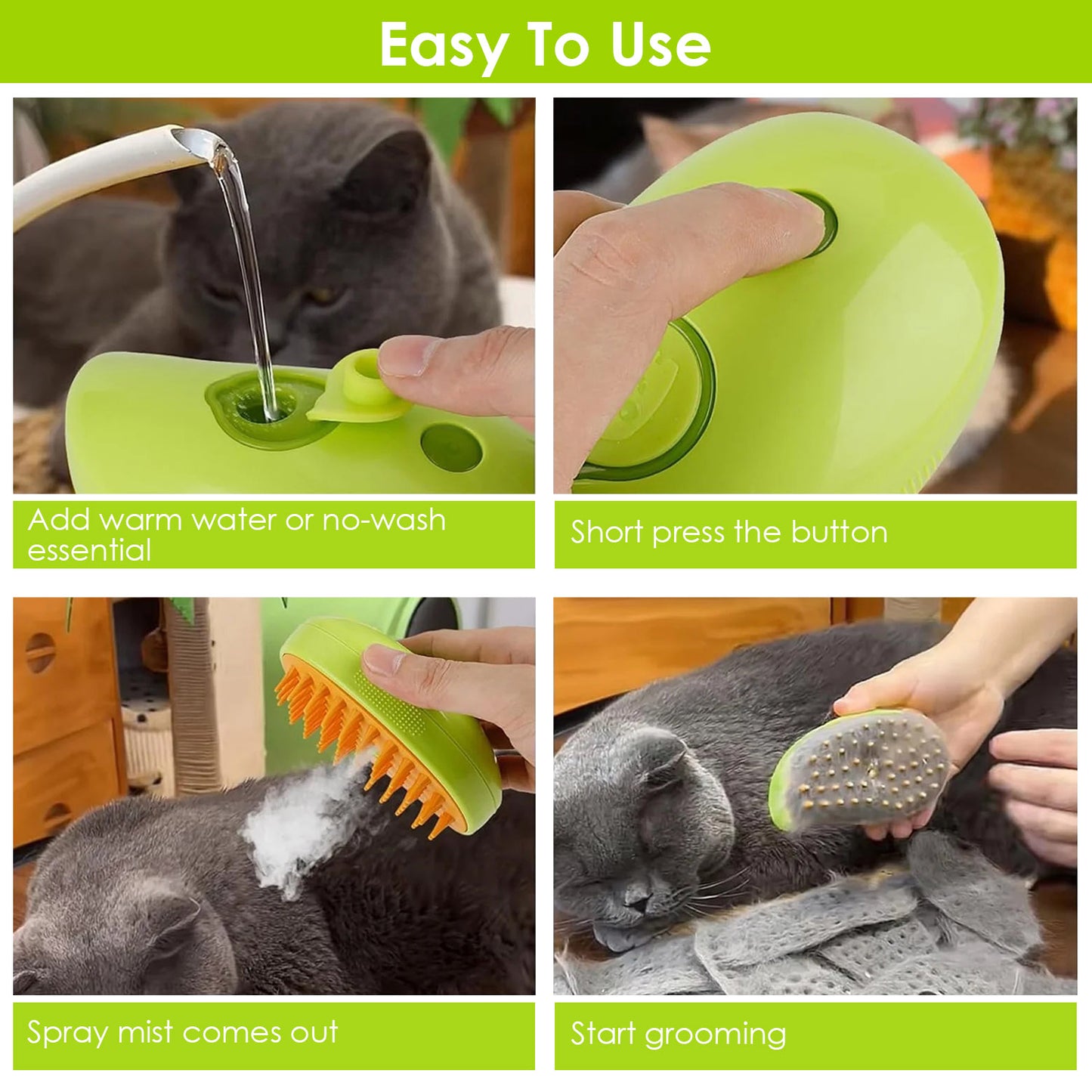 Cat Grooming Steam Brush with USB Rechargeable Battery