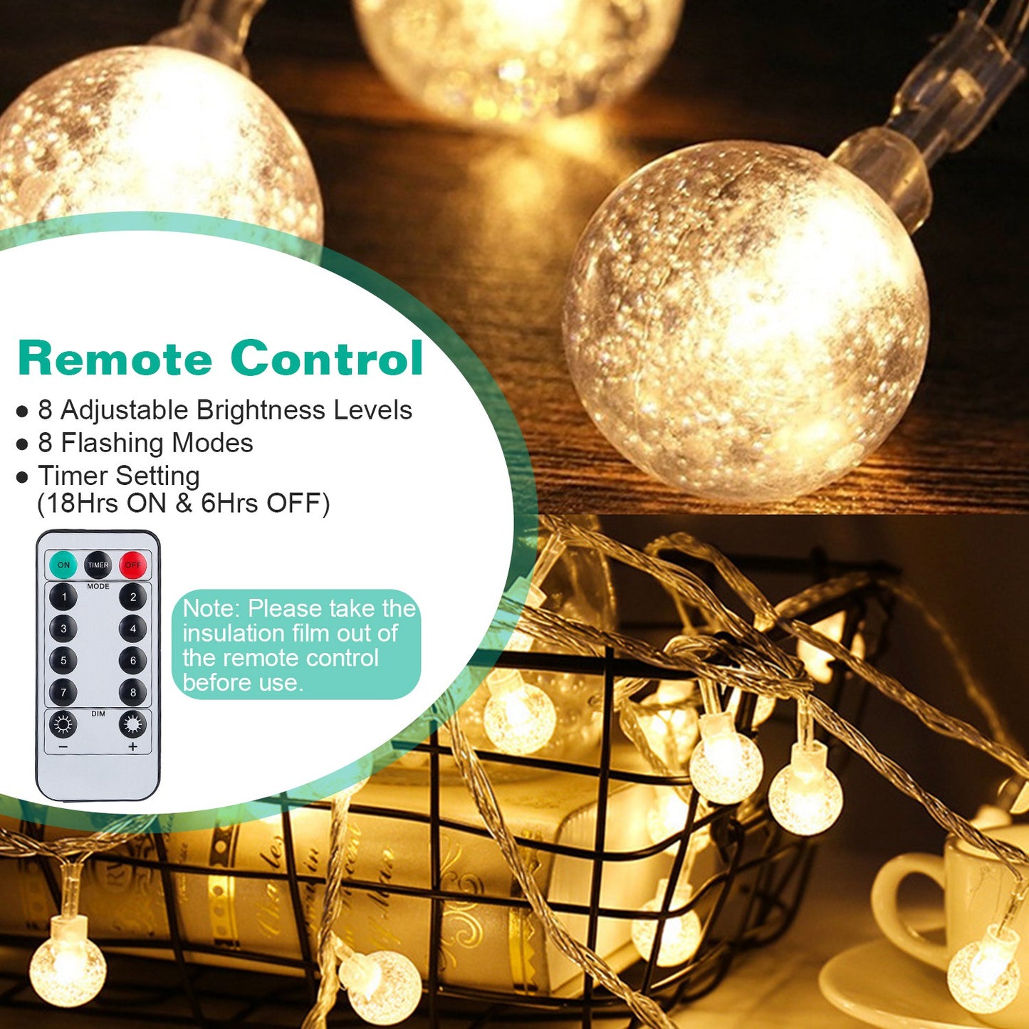 Globe String Lights 32.8ft Battery Powered with Remote Control