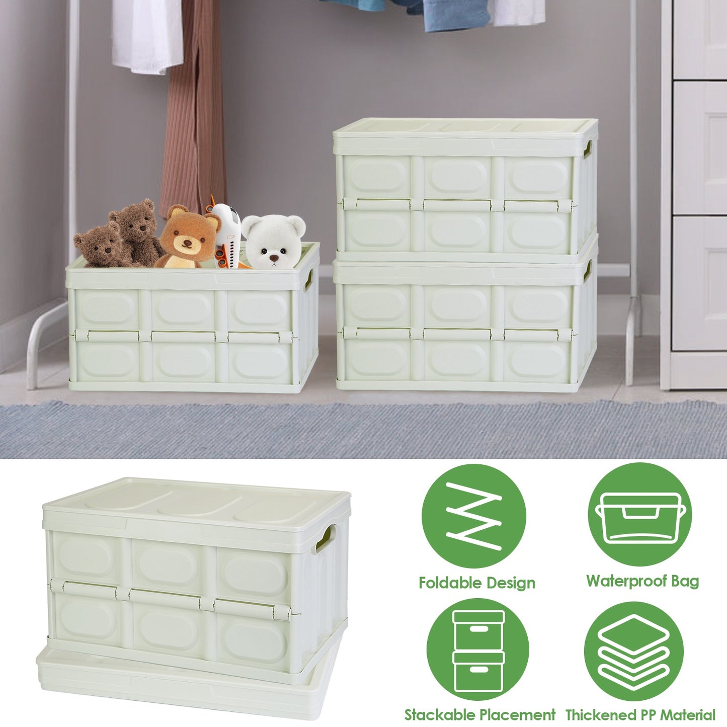 Collapsible Storage Bins with Lids - 2 Pack Stackable Organizer