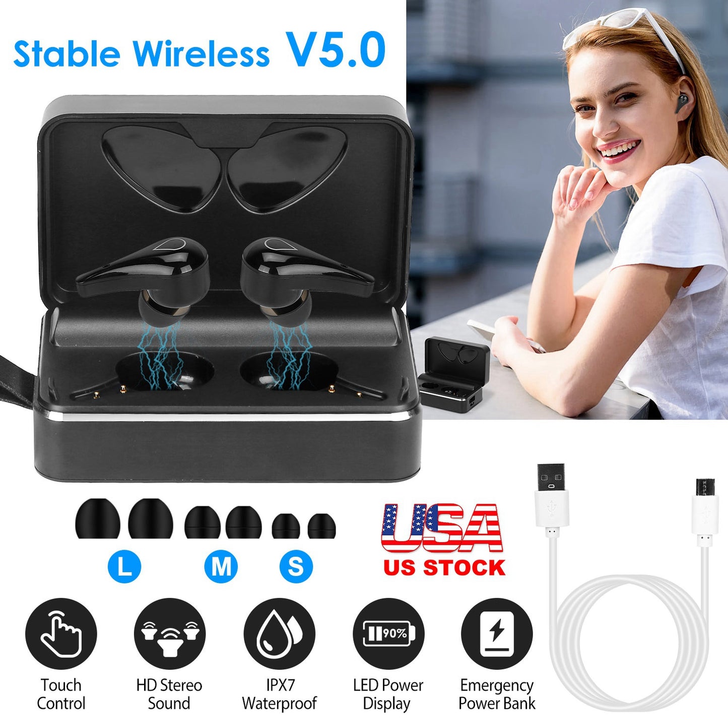 Wireless Earbuds with IPX7 Waterproof & LED Charging Case