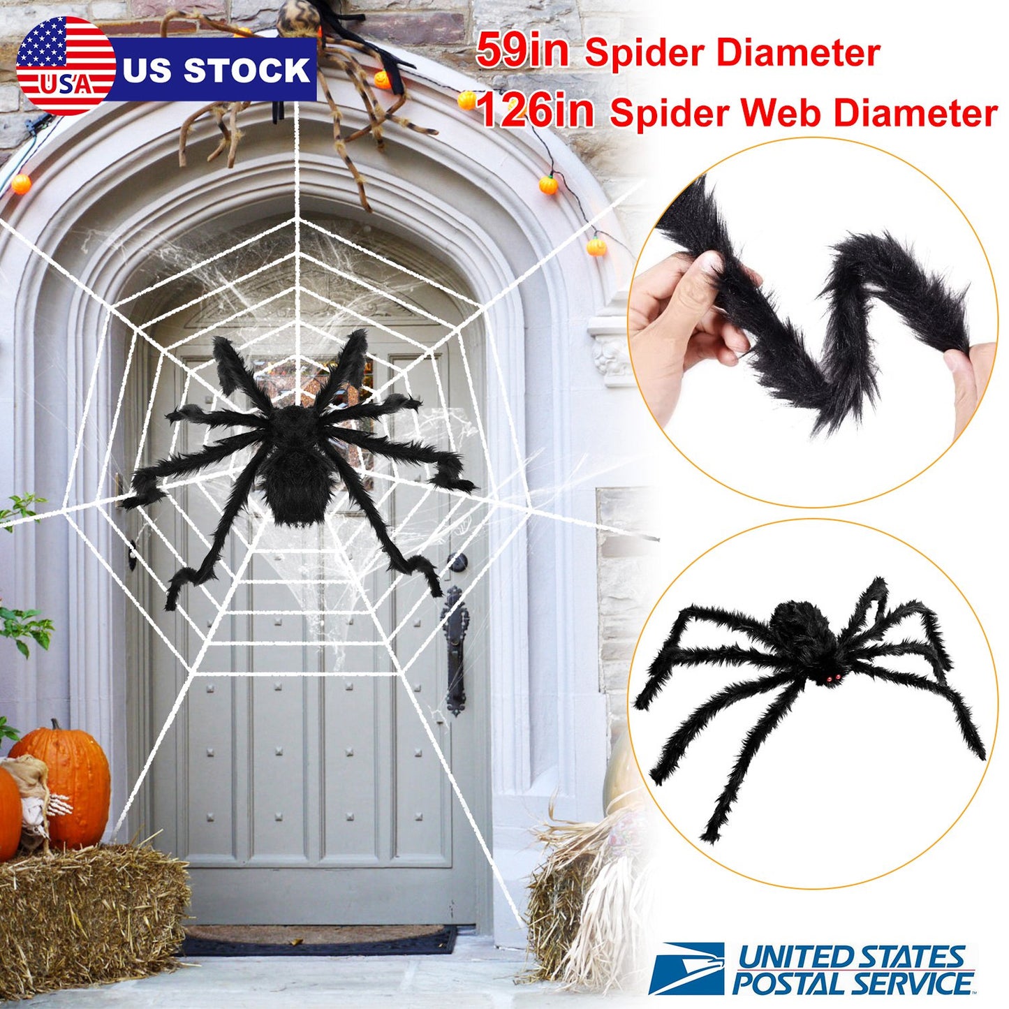 Giant Halloween Spider Decoration with 126" Spider Web Set