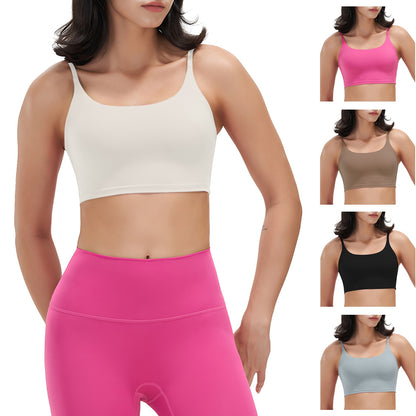 Women Strap Sport Bras Padded Strappy Crop Square Neck Low Impact Bras Sexy Fitness Tank Tops with Removable Pads Flat Straps for Gym Yoga Workout Run