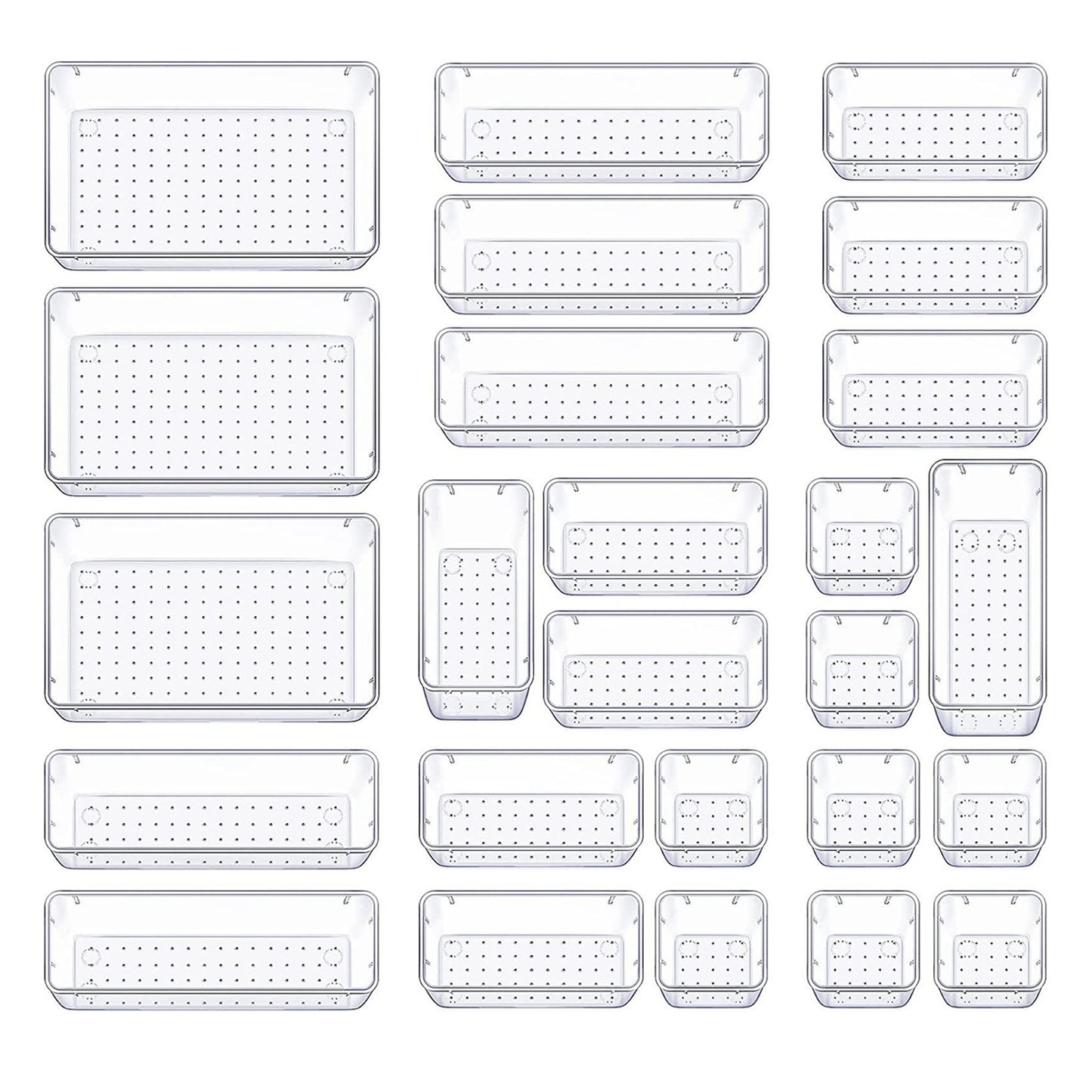 Clear Drawer Organizers Set - 25 Piece Storage Bins