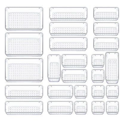 Clear Drawer Organizers Set - 25 Piece Storage Bins