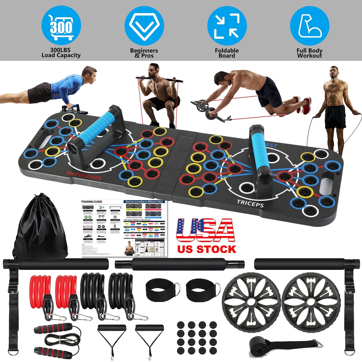 Push Up Board Home Gym Set with 15 Fitness Accessories