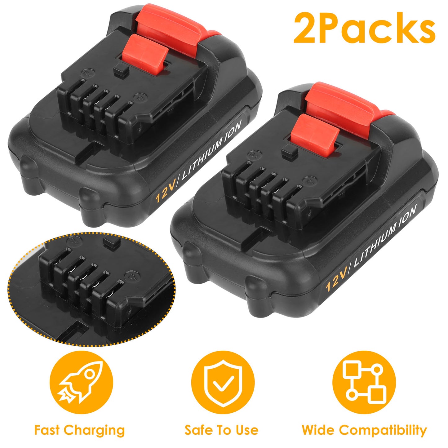 12V Li-ion Power Tool Battery 2-Pack for Dewalt DCB120 Series