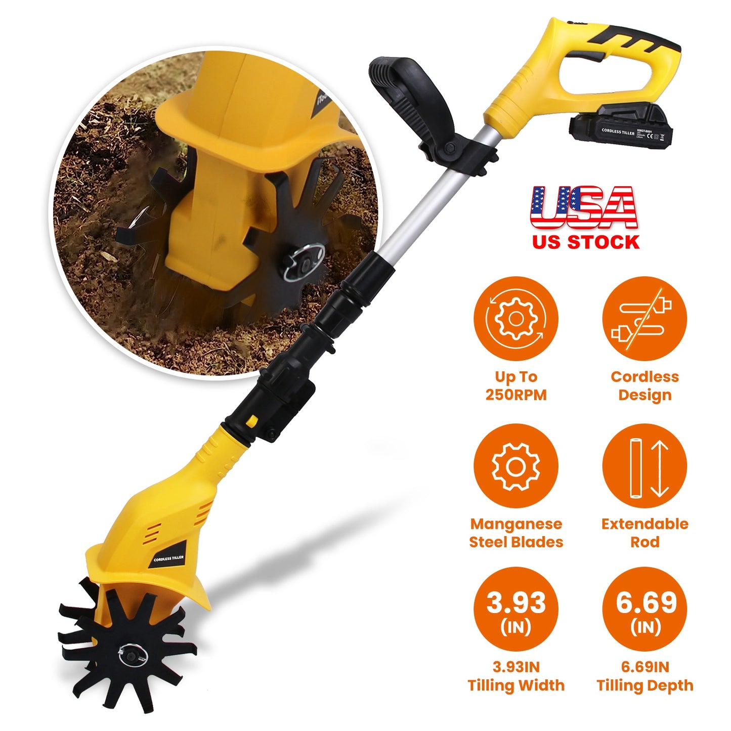 Cordless Electric Garden Tiller 20V Battery Powered Cultivator