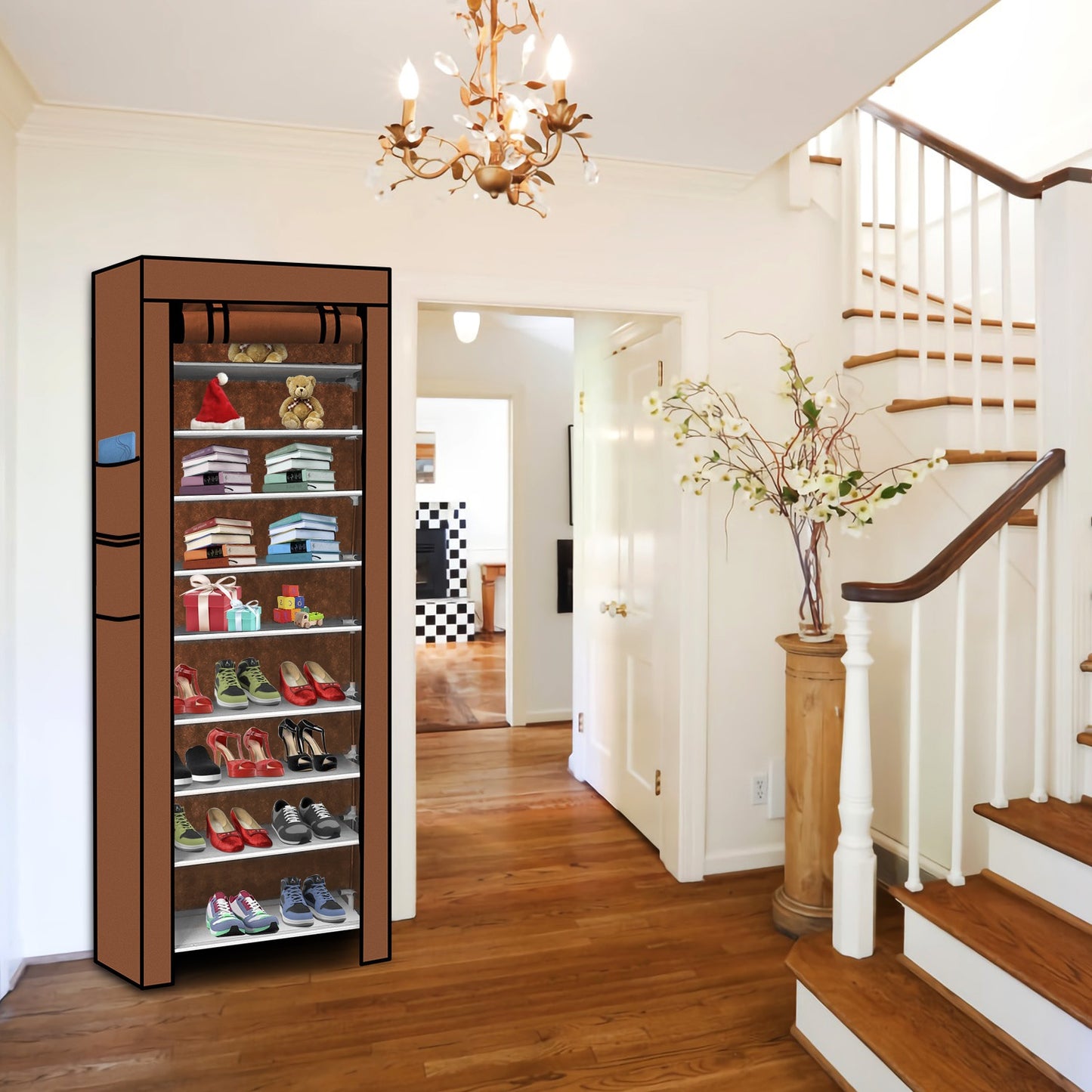 10-Tier Shoe Rack with Dustproof Cover - Holds 27 Pairs