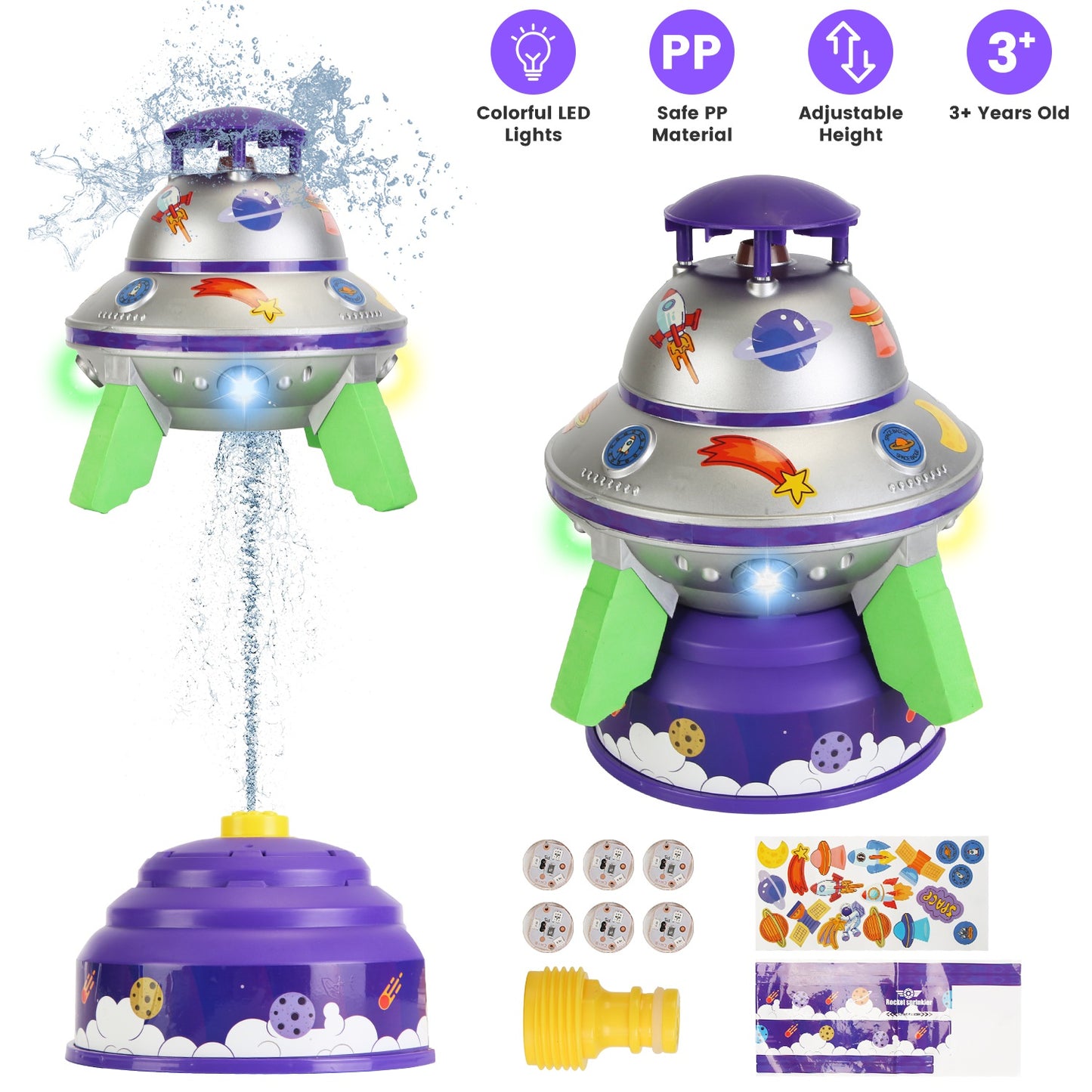UFO Water Sprinkler Toy with LED Lights & 360° Rotation