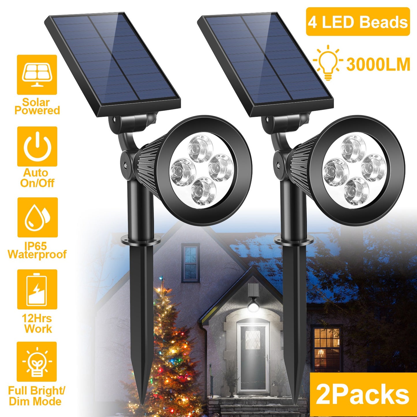 Solar Spotlight Outdoor 2-Pack with Dusk to Dawn Sensor