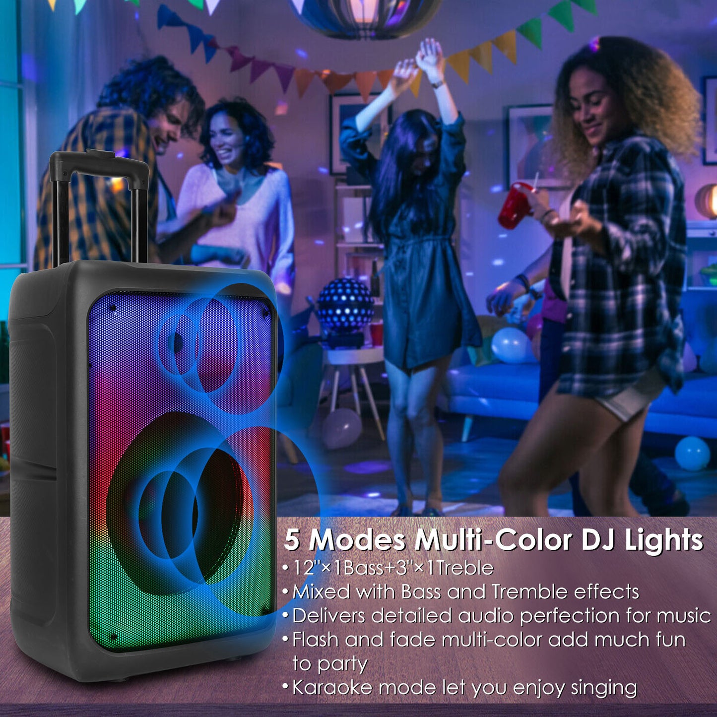 Portable Bluetooth Party Speaker with RGB Lights & Microphone
