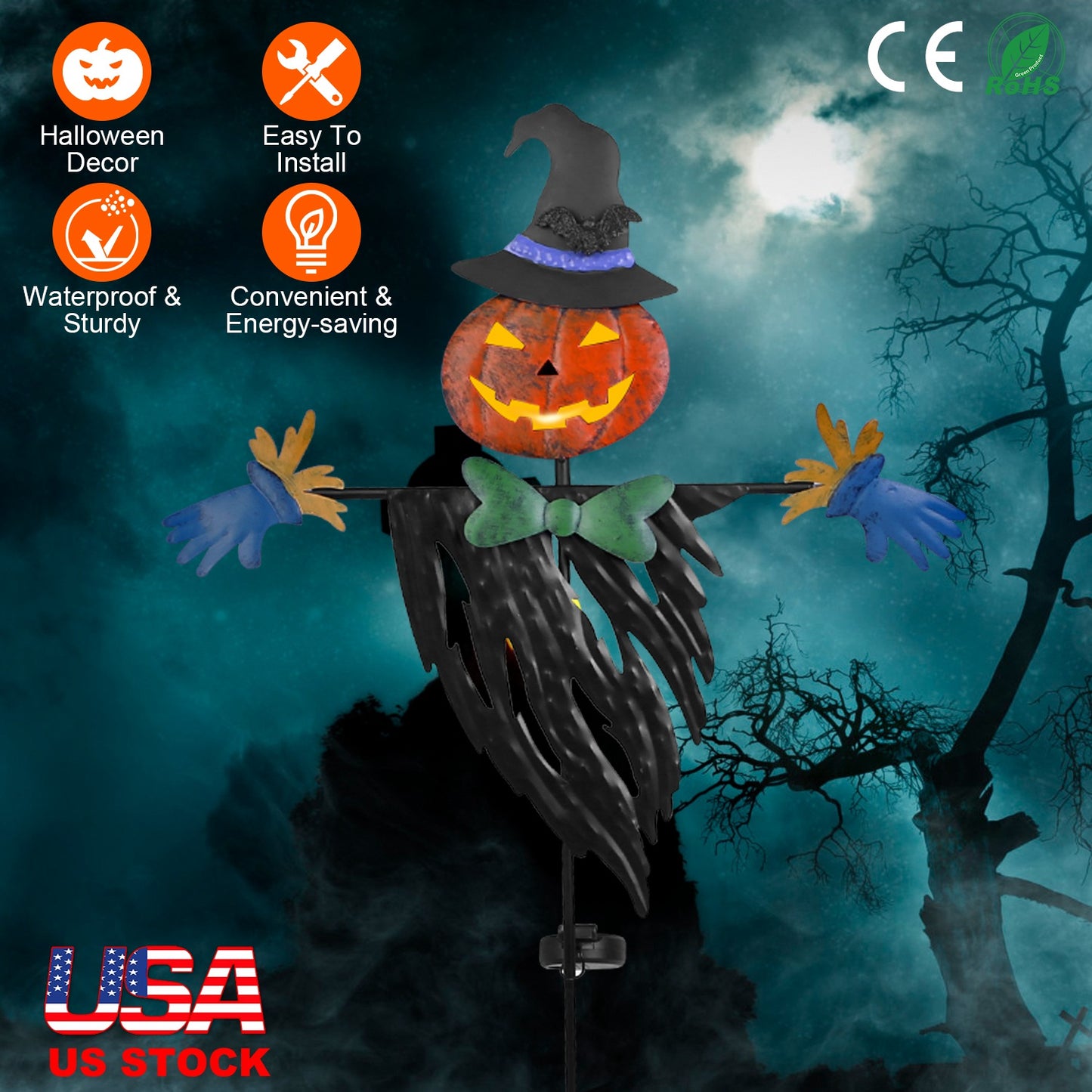 Solar Scarecrow Stake Light - Halloween Yard Decoration