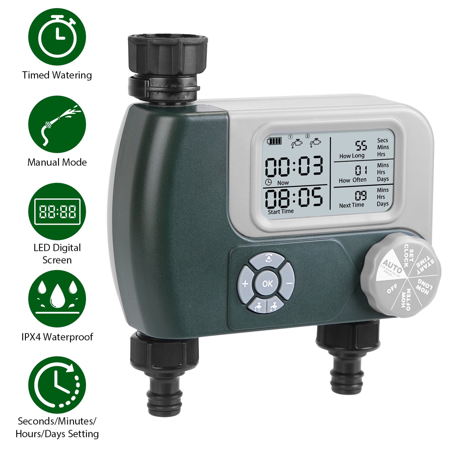Digital Dual-Zone Sprinkler Timer with Programmable Watering