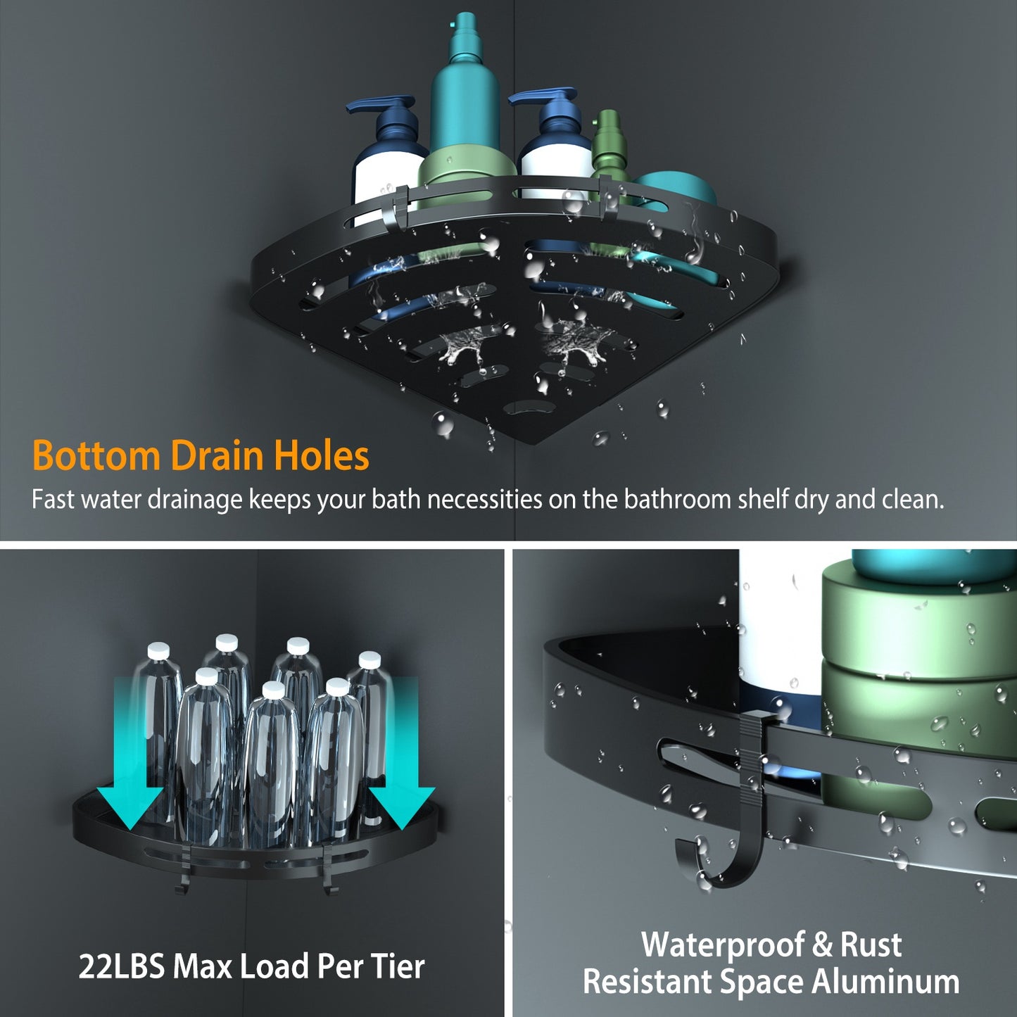 Corner Shower Caddy Shelf 2-Pack - Adhesive Wall Mount Aluminum