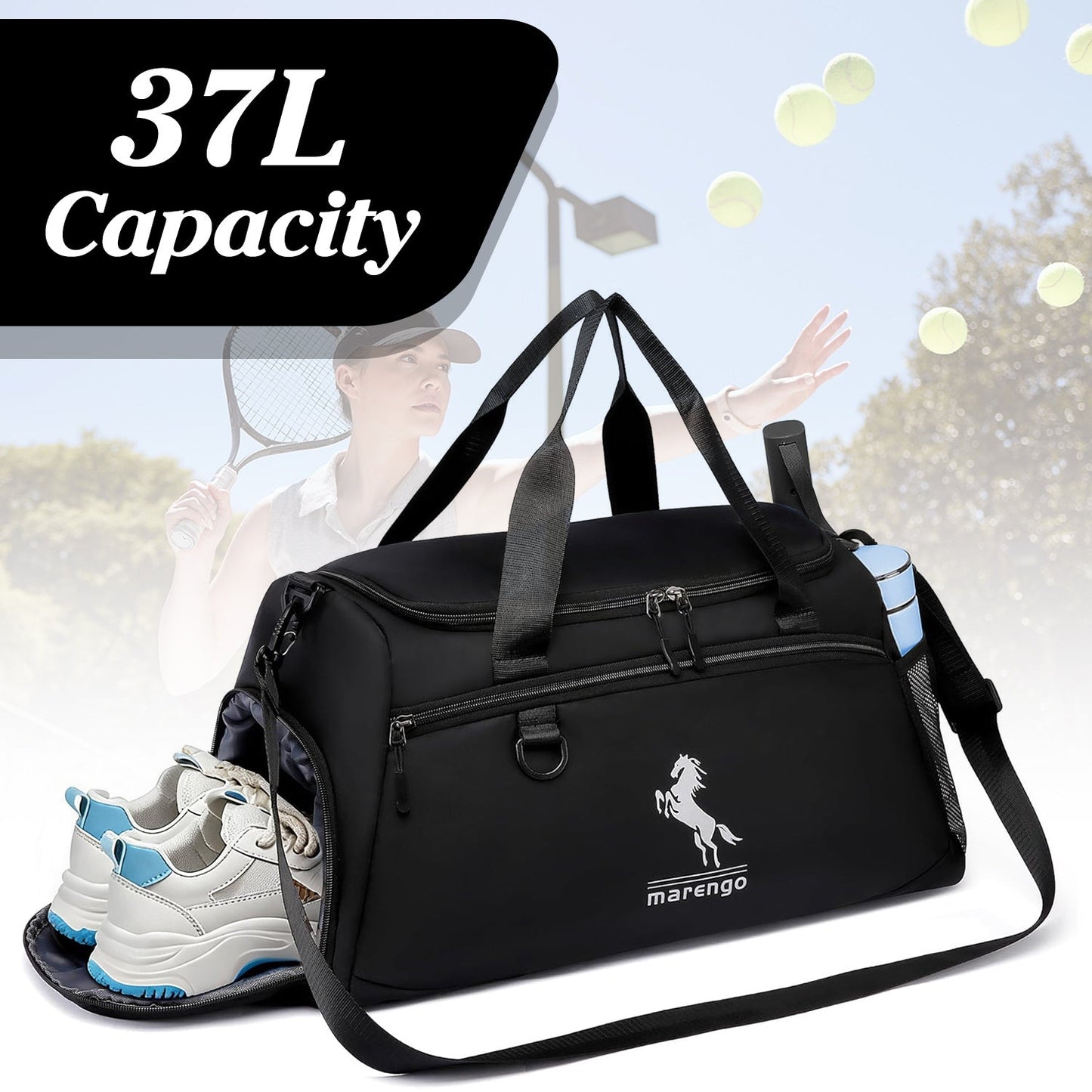 Gym Duffle Bag with Shoe Compartment & Wet Pocket 37L