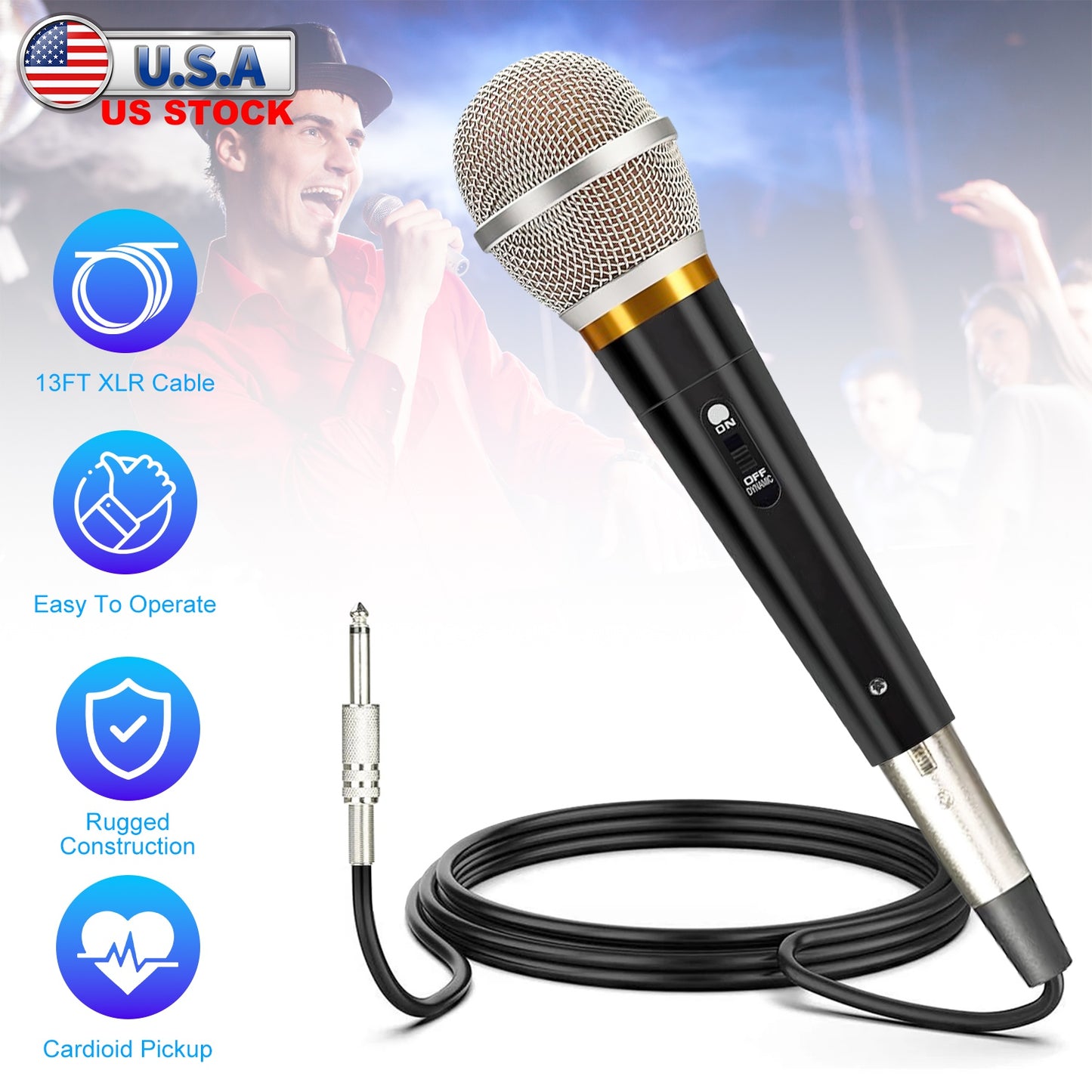 Dynamic XLR Microphone with 13ft Cable & On/Off Switch