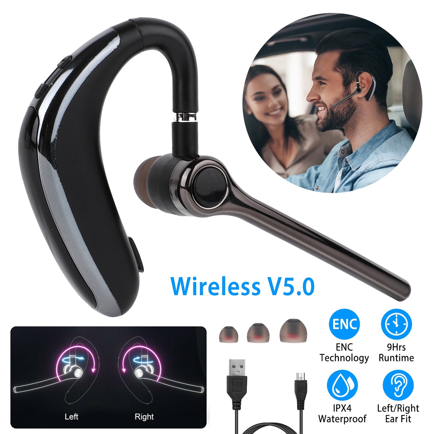 Wireless Earpiece V5.0 with ENC Noise Cancellation